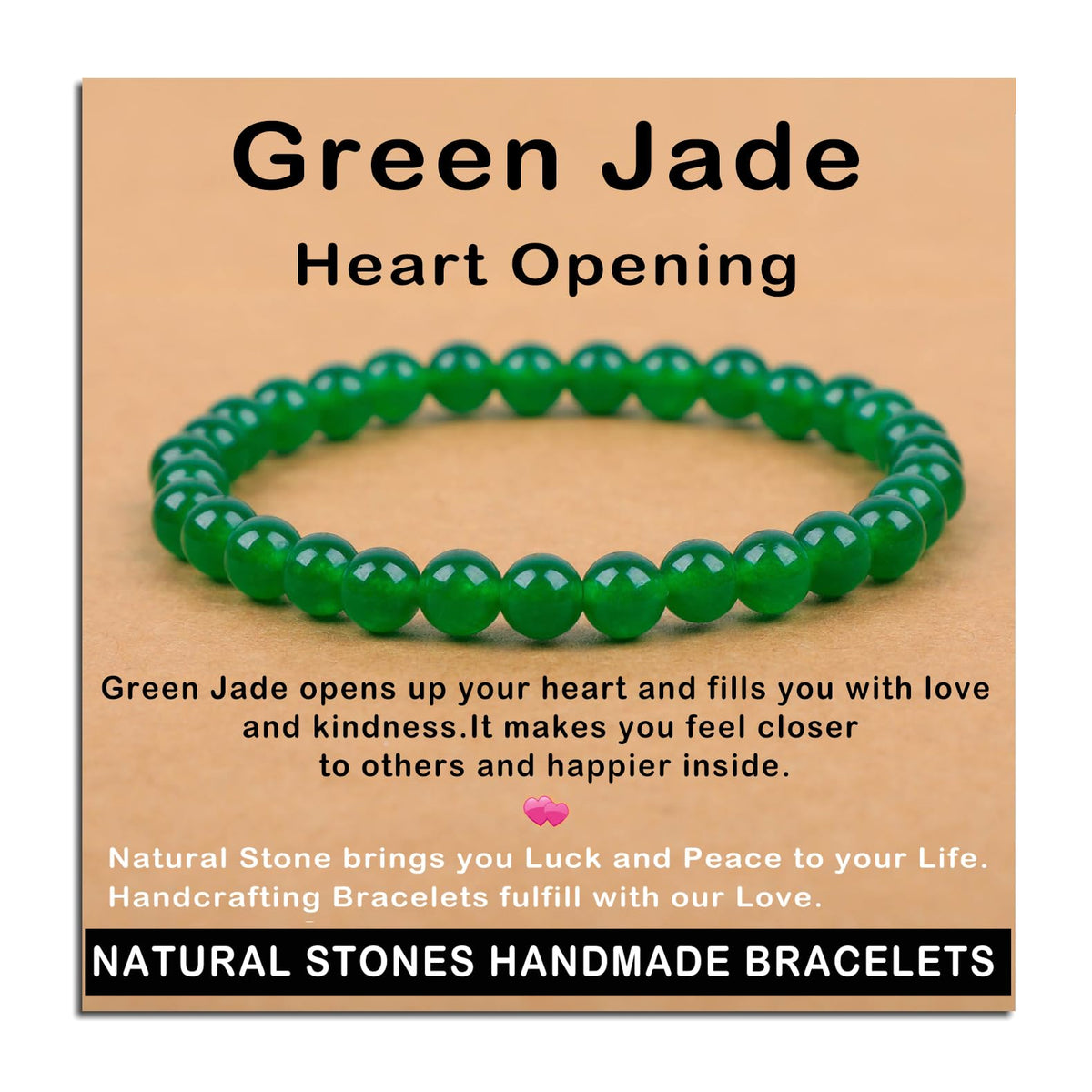 AD Beads Handmade Gemstone Stretch Elastic Bracelet Crystal Healing Reiki Nature's Beauty and Spiritual Essence Unisex (6mm, Green Jade (Heart Opening))
