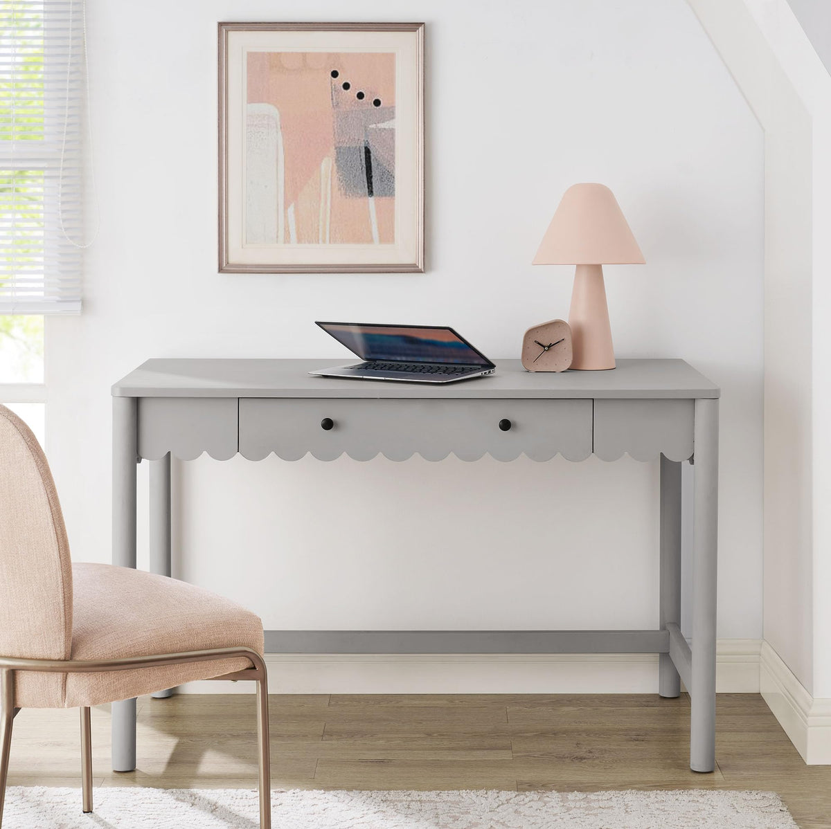 Modway Emmeline Scallop Desk in Light Gray