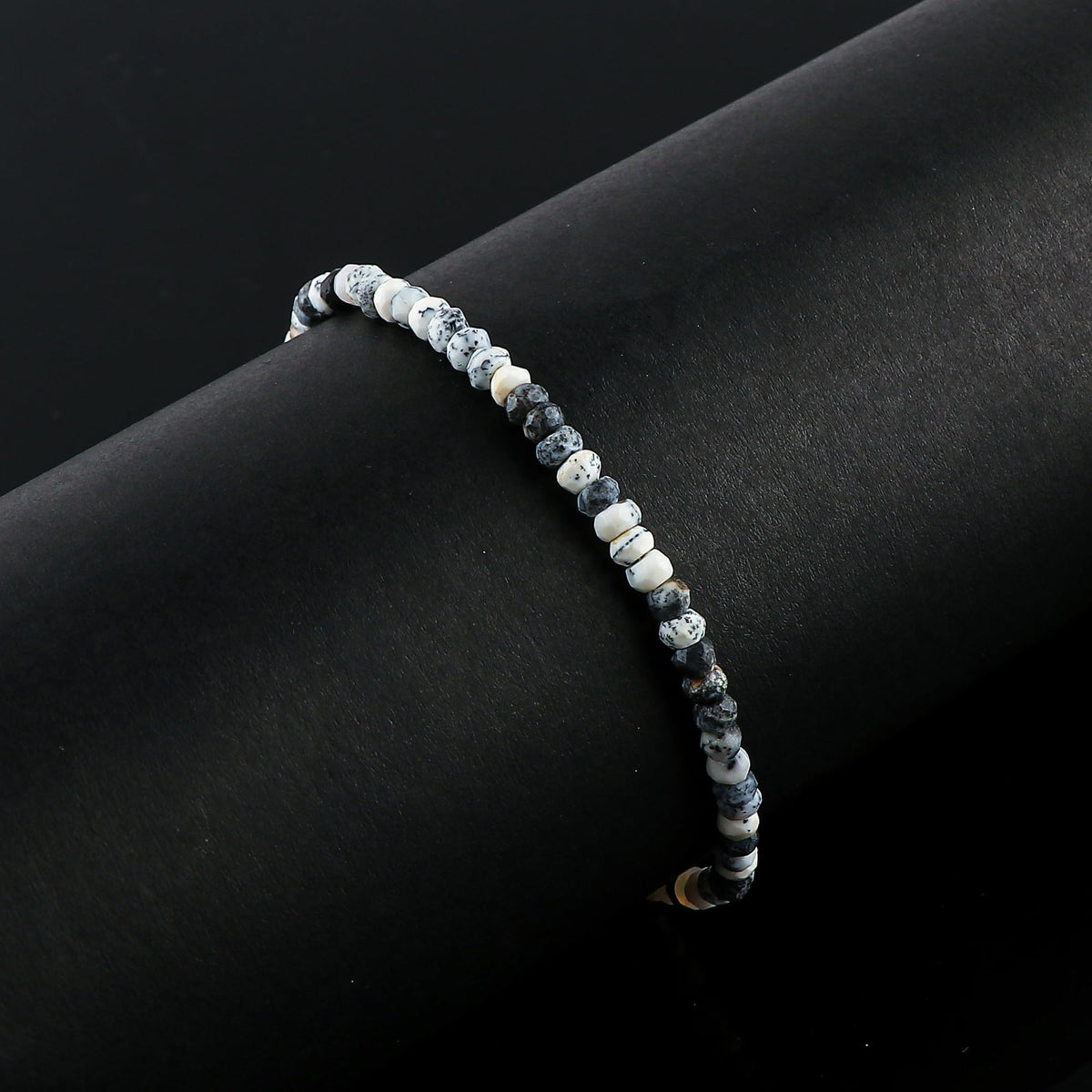 CRYSTALINES Natural Dendrite Opal Gemstone Bolo Bracelet, Faceted Beads Stones, Hypoallergenic Handmade Boho Jewelry for Women, Healing Crystals, Adjustable Silver Chain 6+4inch, Birthday Gift