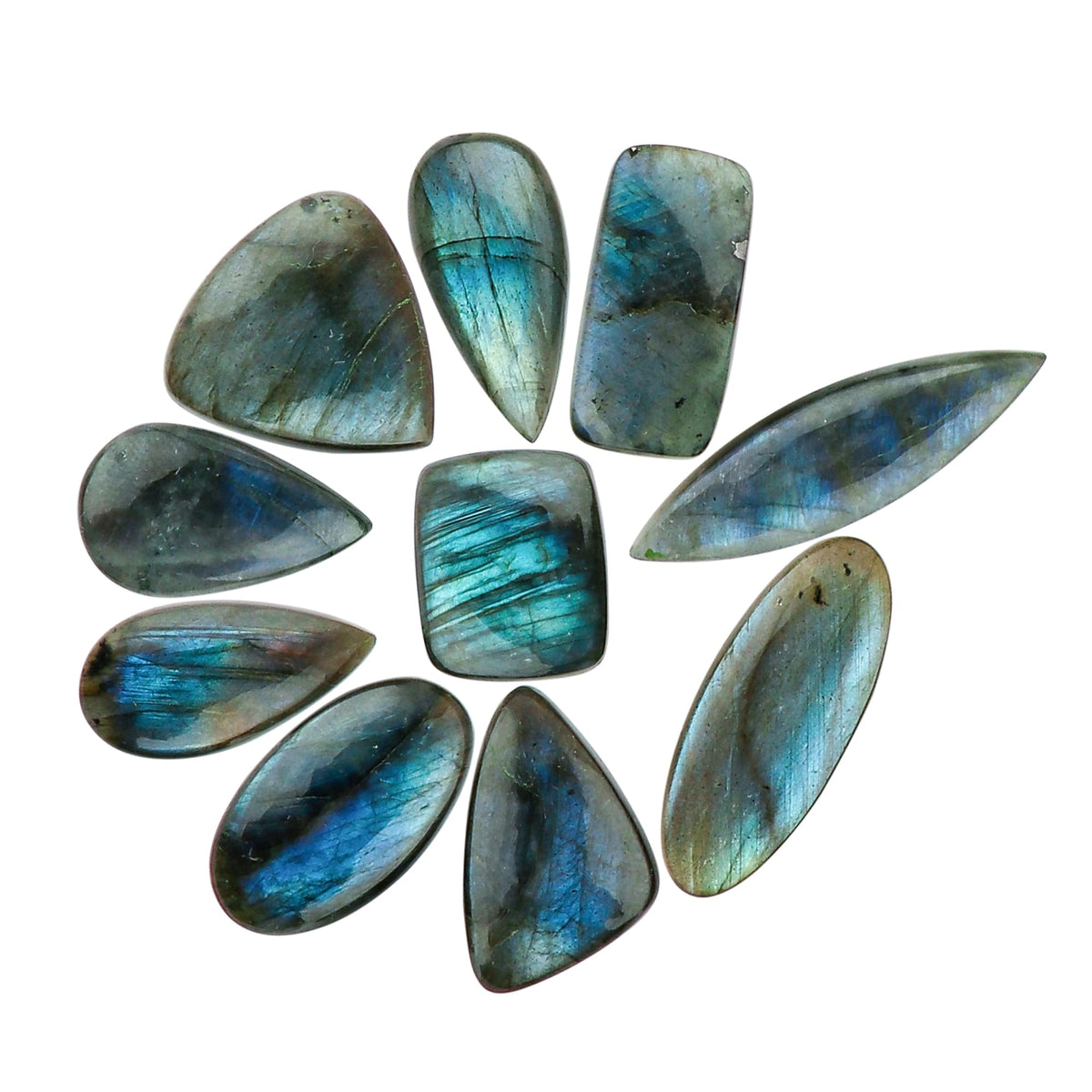 CRYSTALIS Big 10pcs, Size : 20-25mm Natural Labradorite Loose Gemstone Wholesale Bulk Cabochons Jewelry Making Supply, Chakra & Healing Polished Stone, Wire Wrapping, DIY, Gem Collection [Blue-fire]