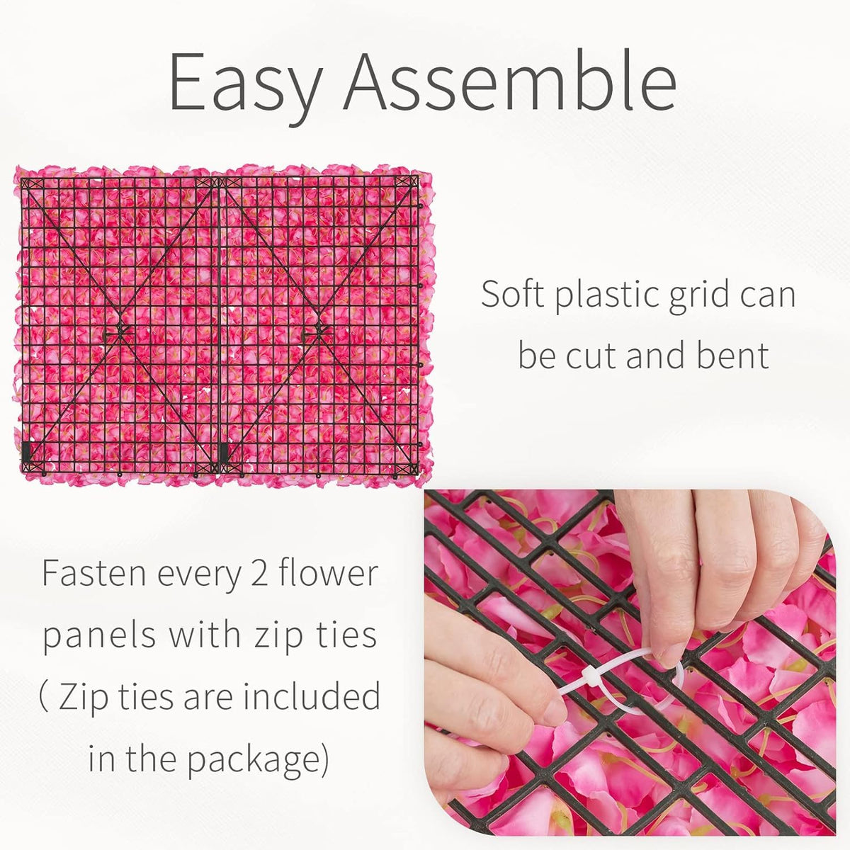 GOUZIBHD 24 X 16 Pink Faux Roses Artificial Flower Backdrop for Wall Decor, Artificial Flower Wall Panel Background, Flower Wall Mat Party Wedding Home Decoration(Size:12PCS)