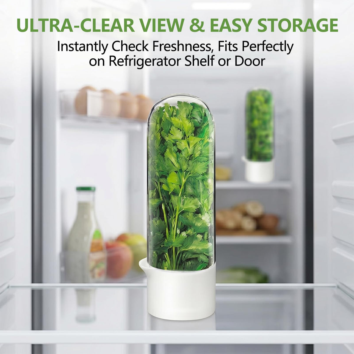 Anreelkou 2PCS Herb Saver, Herb Keeper for Refrigerator, Cilantro Container for Fridge, Hard Shell Fresh Herb Storage for Asparagus, Parsley, Mint, Rosemary, Keeps Greens Fresh for 2-3 Weeks