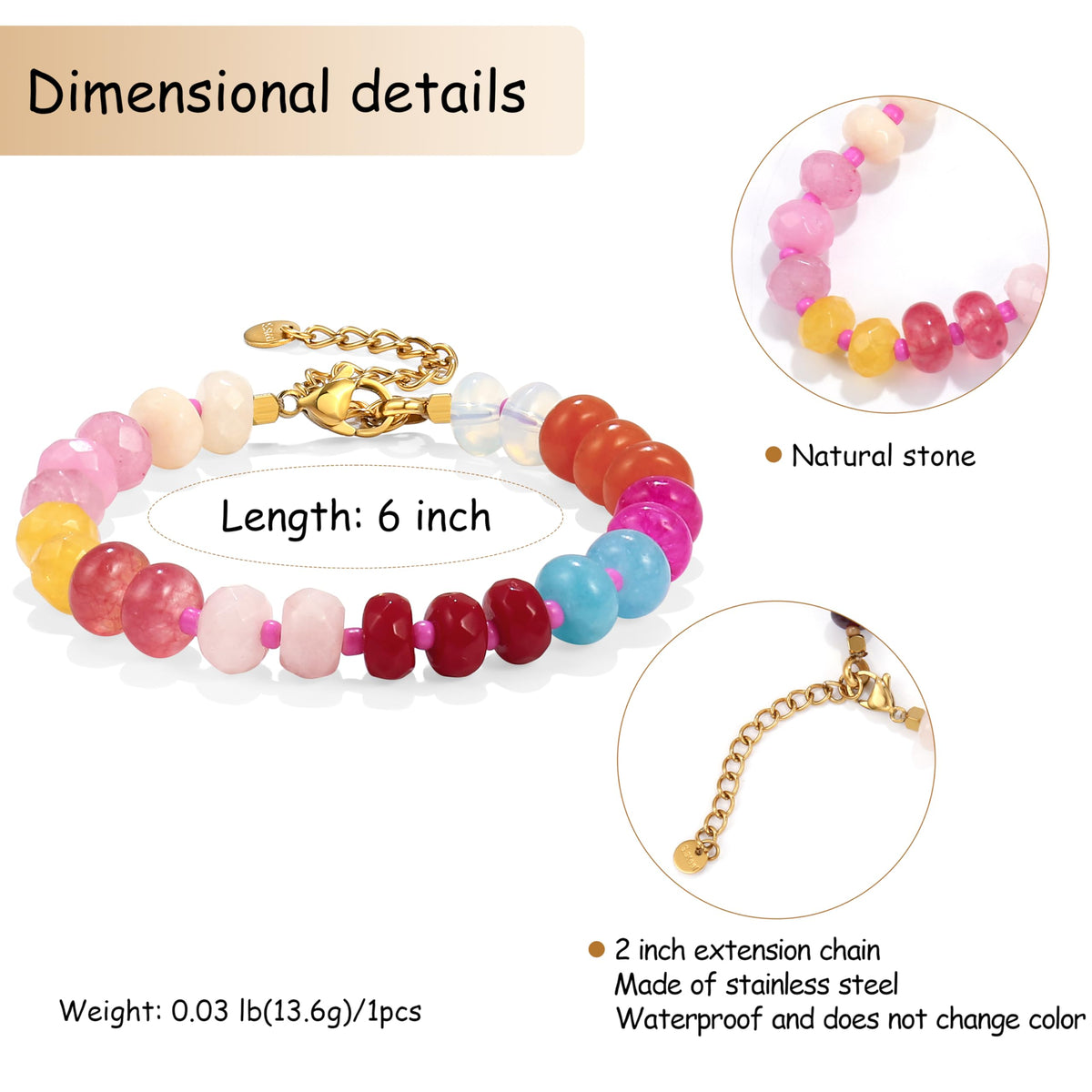Badu Gemstone Beaded Bracelet for Women Colorful Natural Stone Freshwater Pearl Surfer Beach Rainbow Bracelet Jewelry Gift