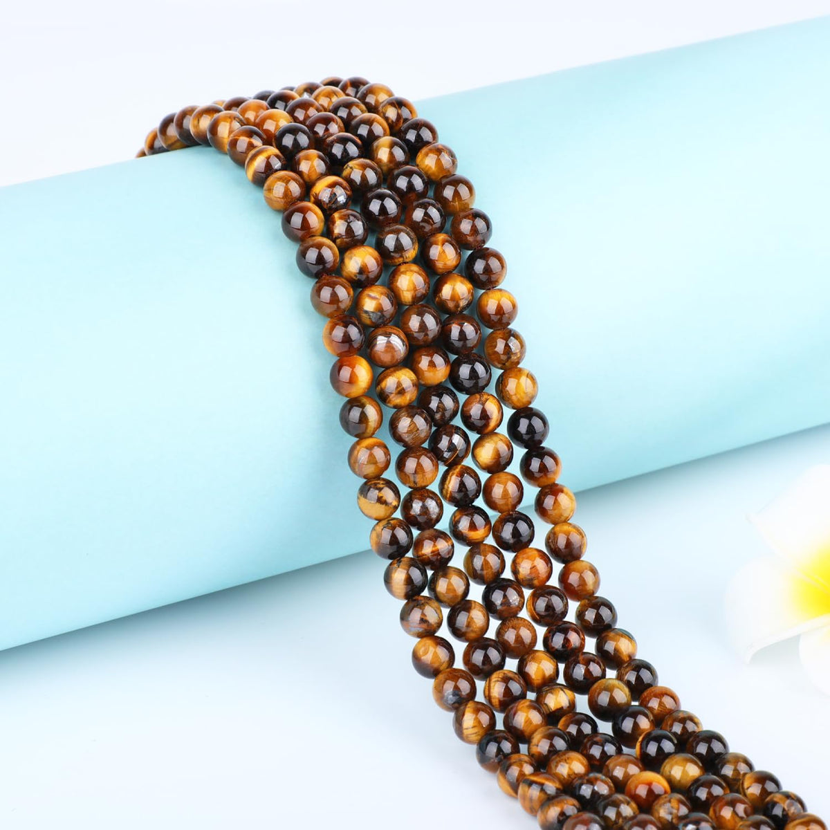 CMBYN Natural Stone Beads Round Genuine Real Stone Beading Strand Loose Gemstones DIY Smooth Bead for Bracelet Necklace Earrings Jewelry Making (Yellow Tiger's Eye, 6mm 60 Pieces)