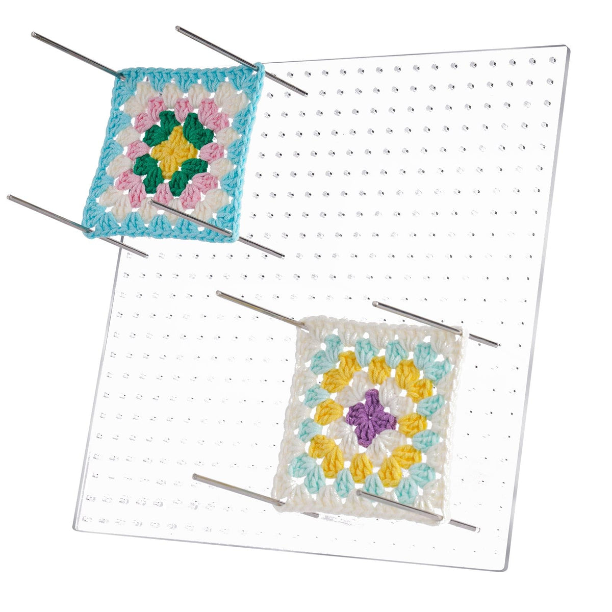 NiHome Clear Acrylic Crochet Blocking Board Kit for Crochet, Weaving, Craft Projects, 11"x11" with 529 Precisely Spaced Holes and 20 Stainless Steel Pins, Suitable for Beginners and Craft Enthusiasts