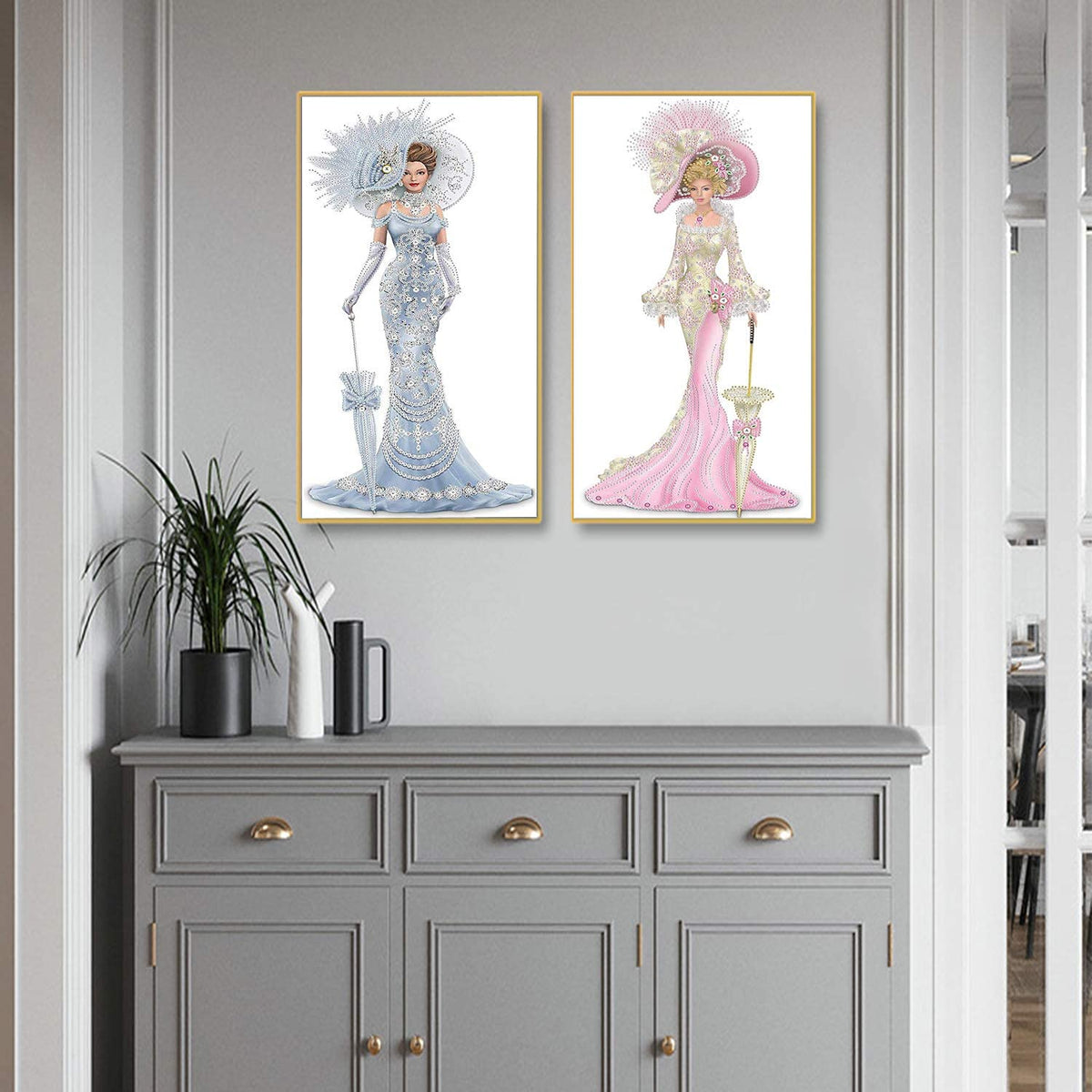 VAVCASE 2 Pack DIY 5D Diamond Art Painting Kits, Special Shaped Rhinestones, Partial Drill Lady with Hat Crystal Diamond Art Crafts Kits (12x24 inch)