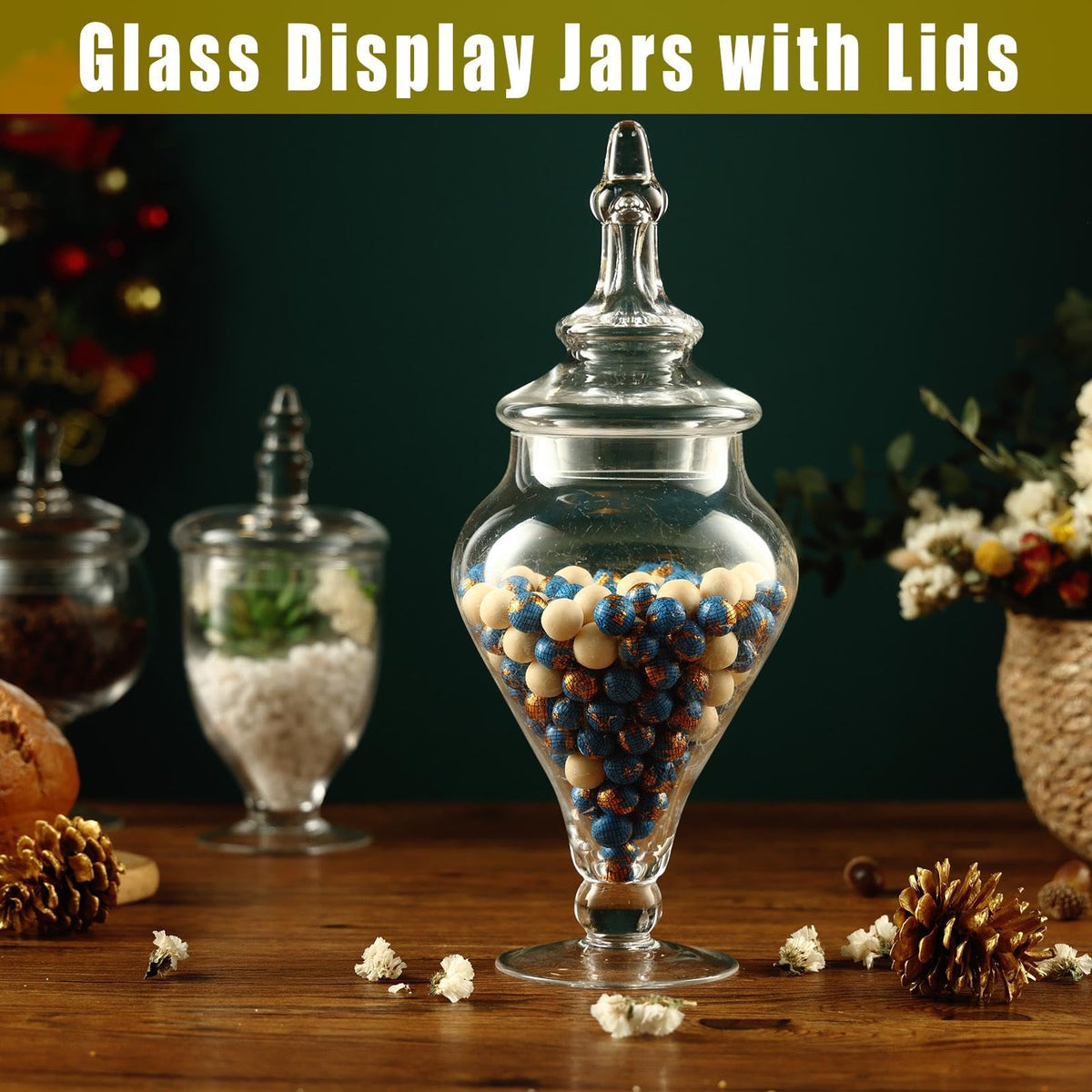 REFSAVER Apothecary Jars Glass Decorative Candy Jars,Candy Buffet Display, Elegant Storage Jar, Decorative Wedding Candy Organizer Canisters Style B
