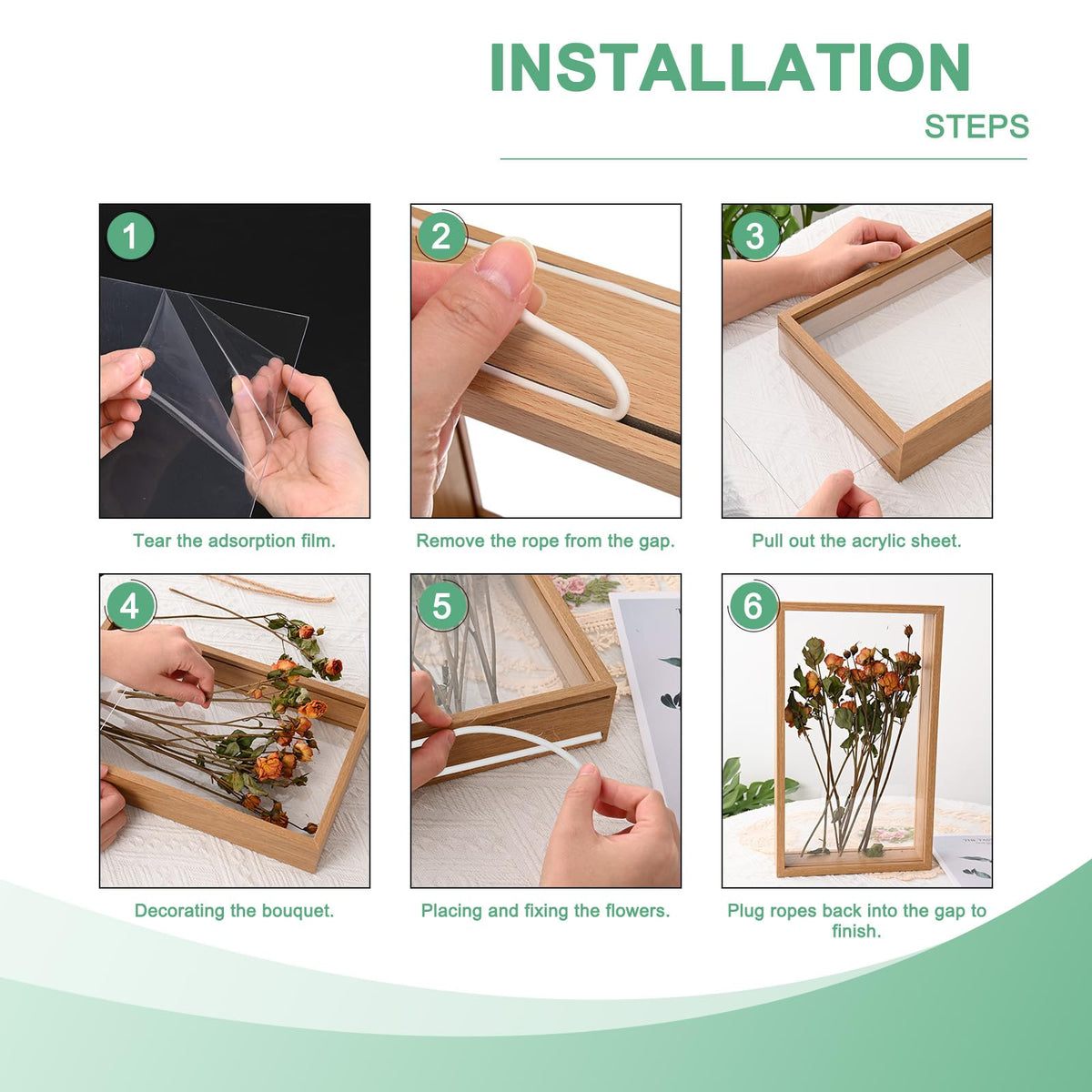 M METERXITY 2-Pack Dried Flower Frame, 6 x 6 Inch Double Acrylic Wooden Dried Flower Photo Floating Frame for Tabletop/DIY/Handicrafts [Black]