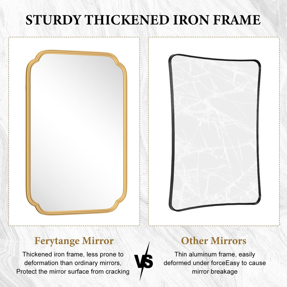 Ferytange 55X36 Inch Gold Metal Framed Bathroom Mirror for Wall, Large Rounded Rectangle Bathroom Vanity Mirror Farmhouse, Anti-Rust, Tempered Glass, Hangs Horizontally or Vertically