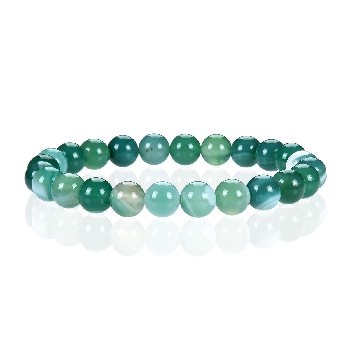 Cherry Tree Collection Lace Agate Green Beaded Bracelet – Genuine 8mm Gemstone Stretch Bracelet for Men & Women – Handmade Crystal Bracelet - (Lace Agate Green - S)