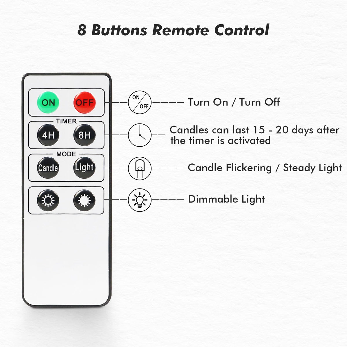 Fanna Flameless Taper Candles with Timer, Battery Operated Led Candle Sticks Real Wax Finished, 2 Remotes and Batteries Included - H 11" Set of 8 (White)