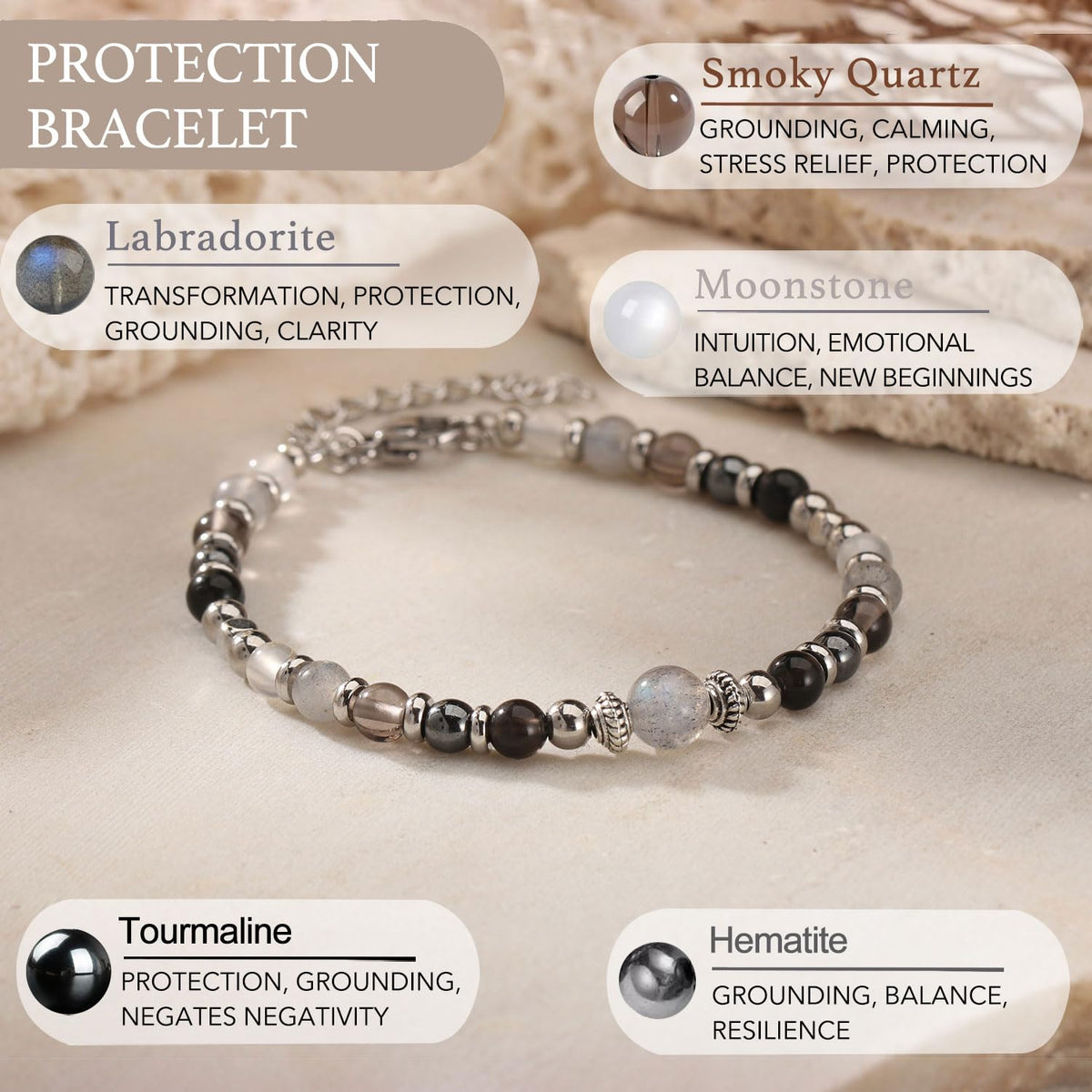Evil Eye Bracelets Protection Bracelet for Women, Moonstone Bracelet Jewelry with Energy Protection, Tourmaline Hematite Natural Healing Stone Bracelets Emotional Spiritual Hope Jewelry (P)