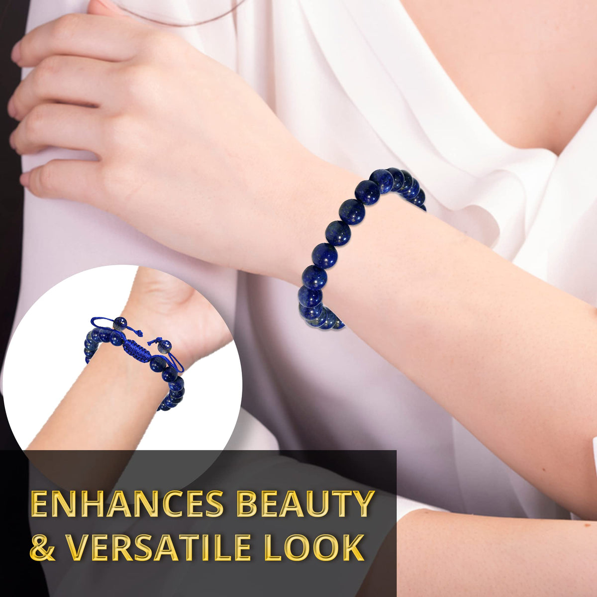 ANAYA AGATE Healing Crystal Bracelet – Chic Gemstone Bracelet for Men and Women – 8mm Round Bead Bracelets for Spiritual Healing, Protection, Positive Energy - Lapis Lazuli