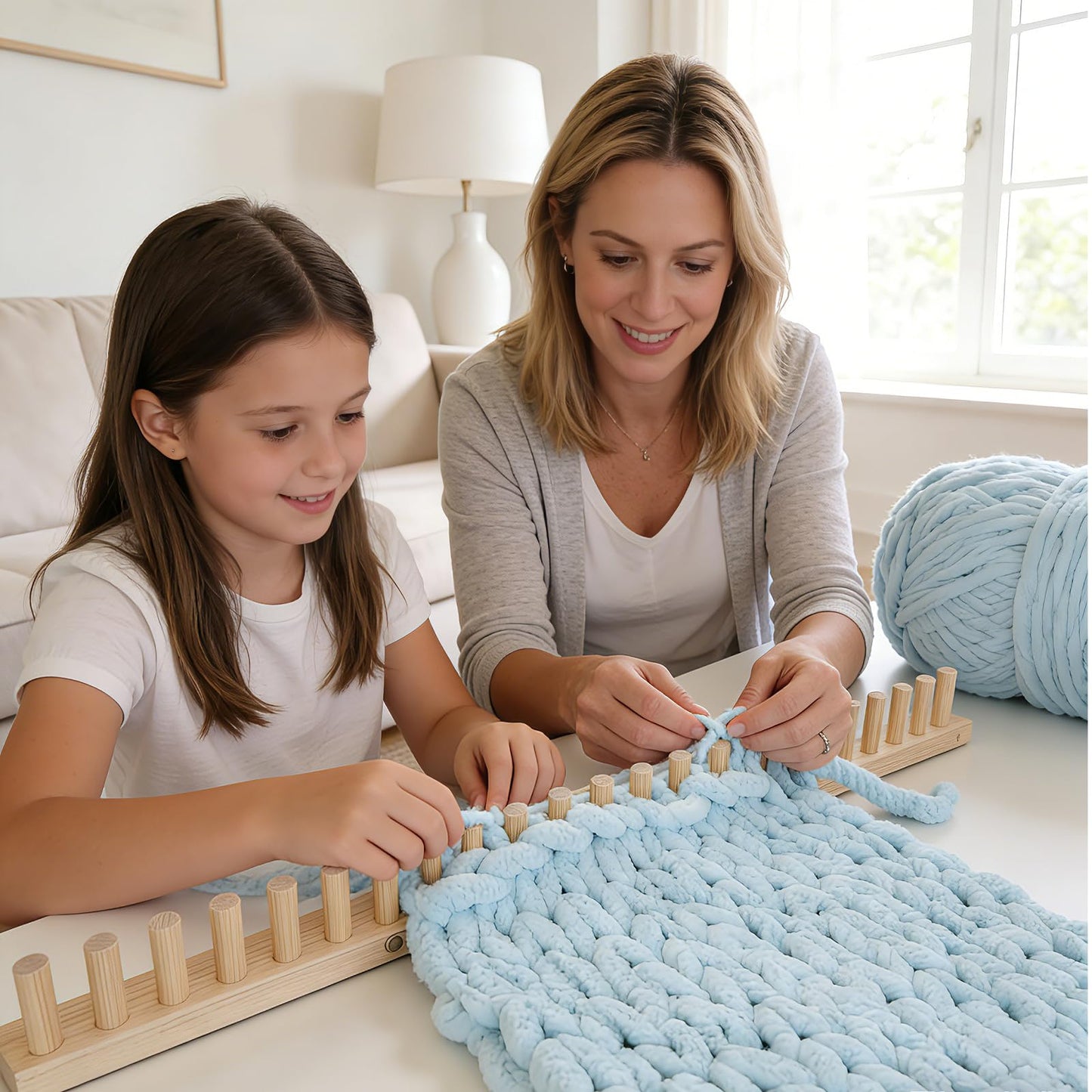 ARTACE 46" Chunky Blanket Loom, Large Adjustable Wooden Loom Frame, Hand Knitting Kit for Adults Beginners, DIY Chunky Throw Blanket Making Kit