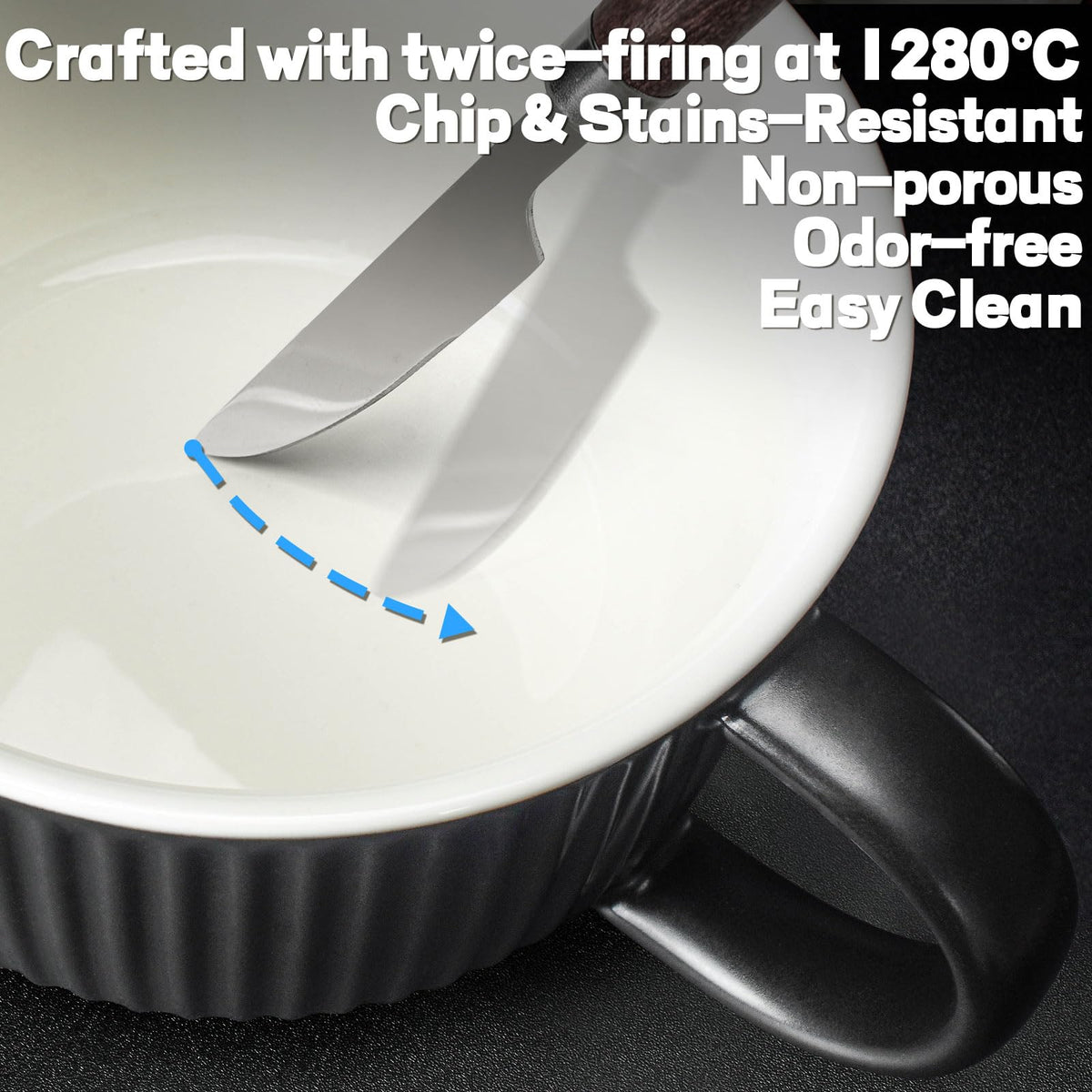 Artena 38 oz Soup Bowls with Handles, Lids, Spoons & Chopsticks – 6 Inch Large Microwave Safe Ceramic Ramen Bowls, Soup Mugs & Cereal Bowls for Instant Noodles, Oatmeal, Meal Prep (Black-Set of 2)