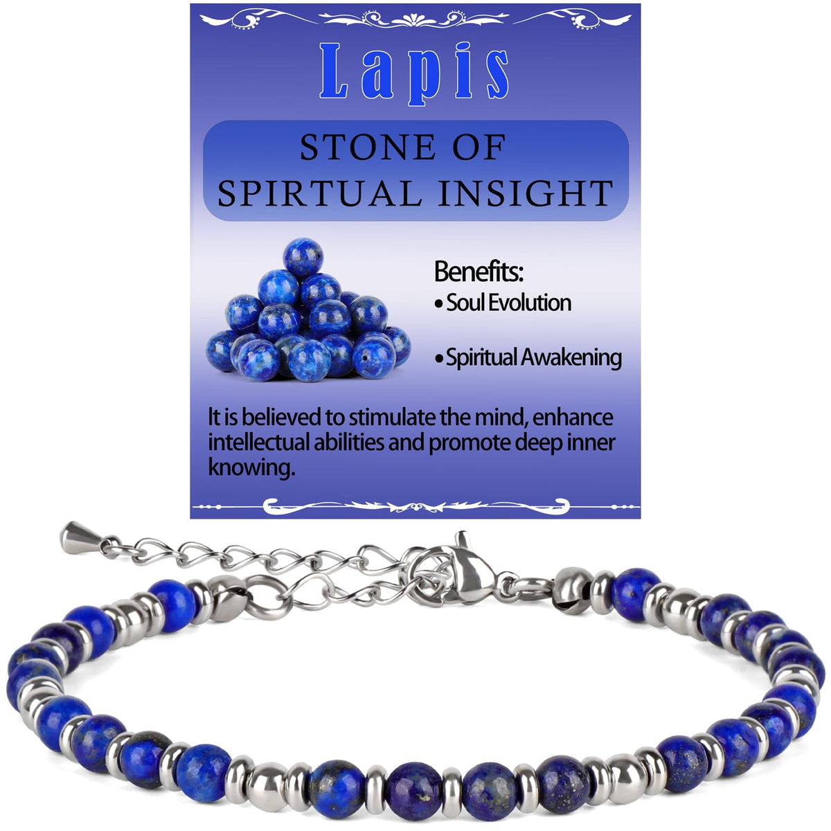 LPBeads 4mm Lapis Lazuli Tiny Beaded Bracelets For Women, Energy Gem Charm Jewelry Adjustable Bracelet Gifts for Mom, Daughter, Wife, Coworkers, Friends, Bestie