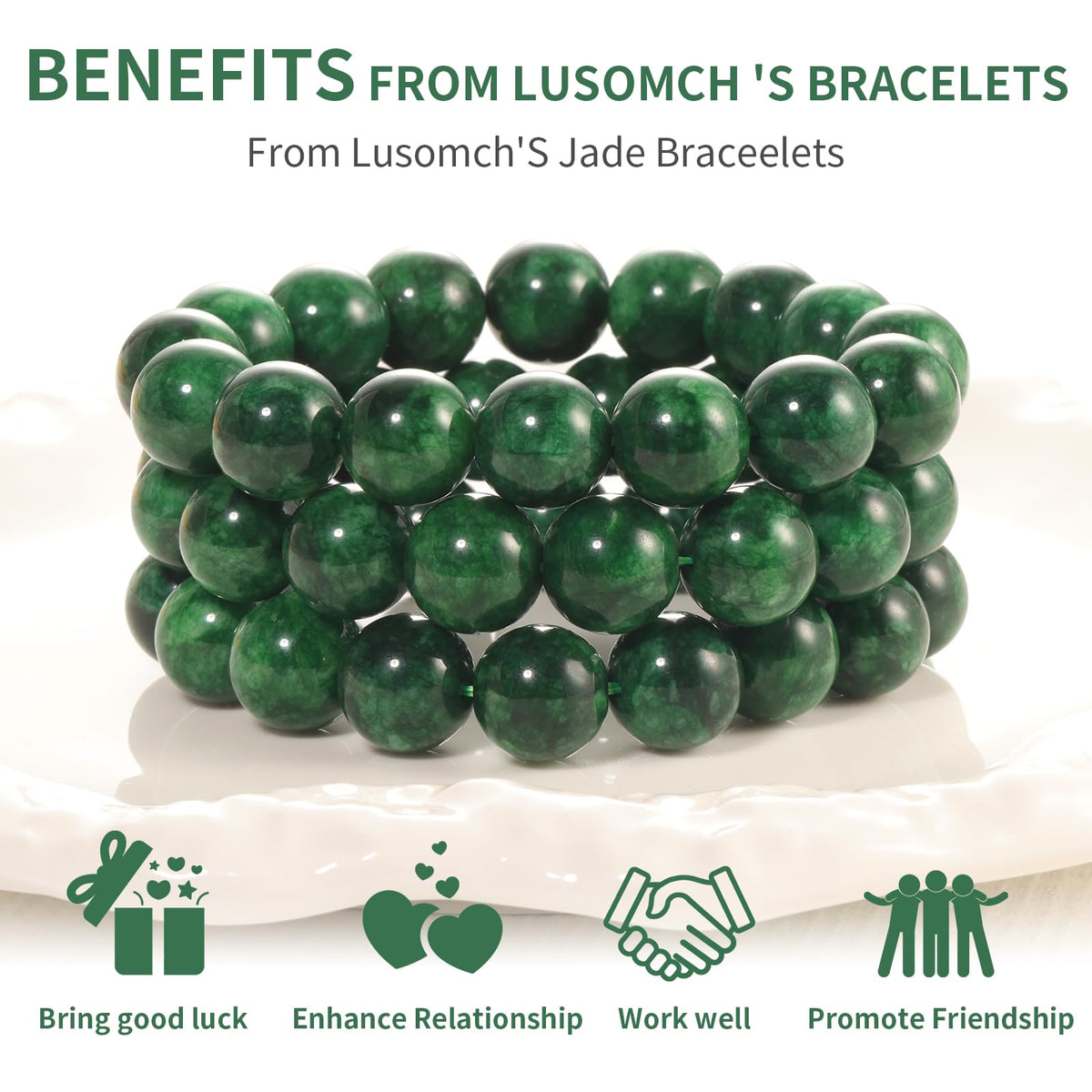 Handmade Natural Jade Beaded Bracelet for Women & Men – Genuine Green/White Jade Gemstone Stretch Bracelet – Lucky Energy Healing Jewelry Gift for Peace, Prosperity & Protection 1KHJ