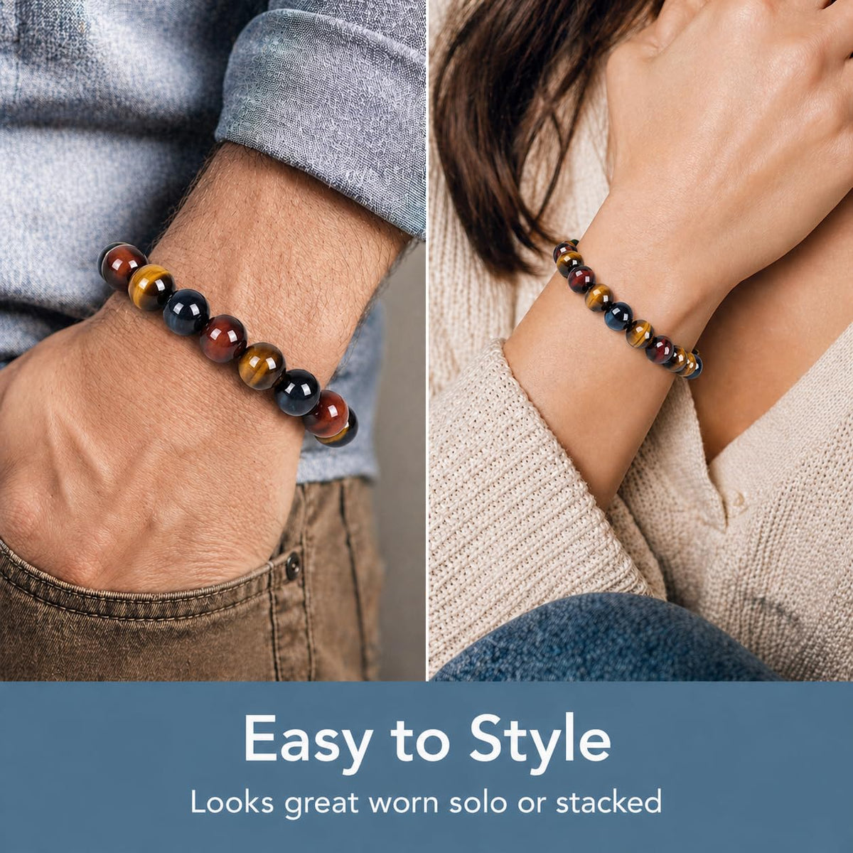 Enjoy Risingsun Tiger Eye Bracelet,Relax Anxiety Crystal Beaded Triple Protection Jewelry Bead Stone Chakra Gemstones Bracelets for women men
