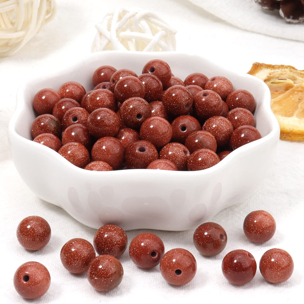 35pcs 10mm Natural Stone Beads Gold Sandstone Beads Energy Crystal Healing Power Gemstone for Jewelry Making, DIY Bracelet Necklace