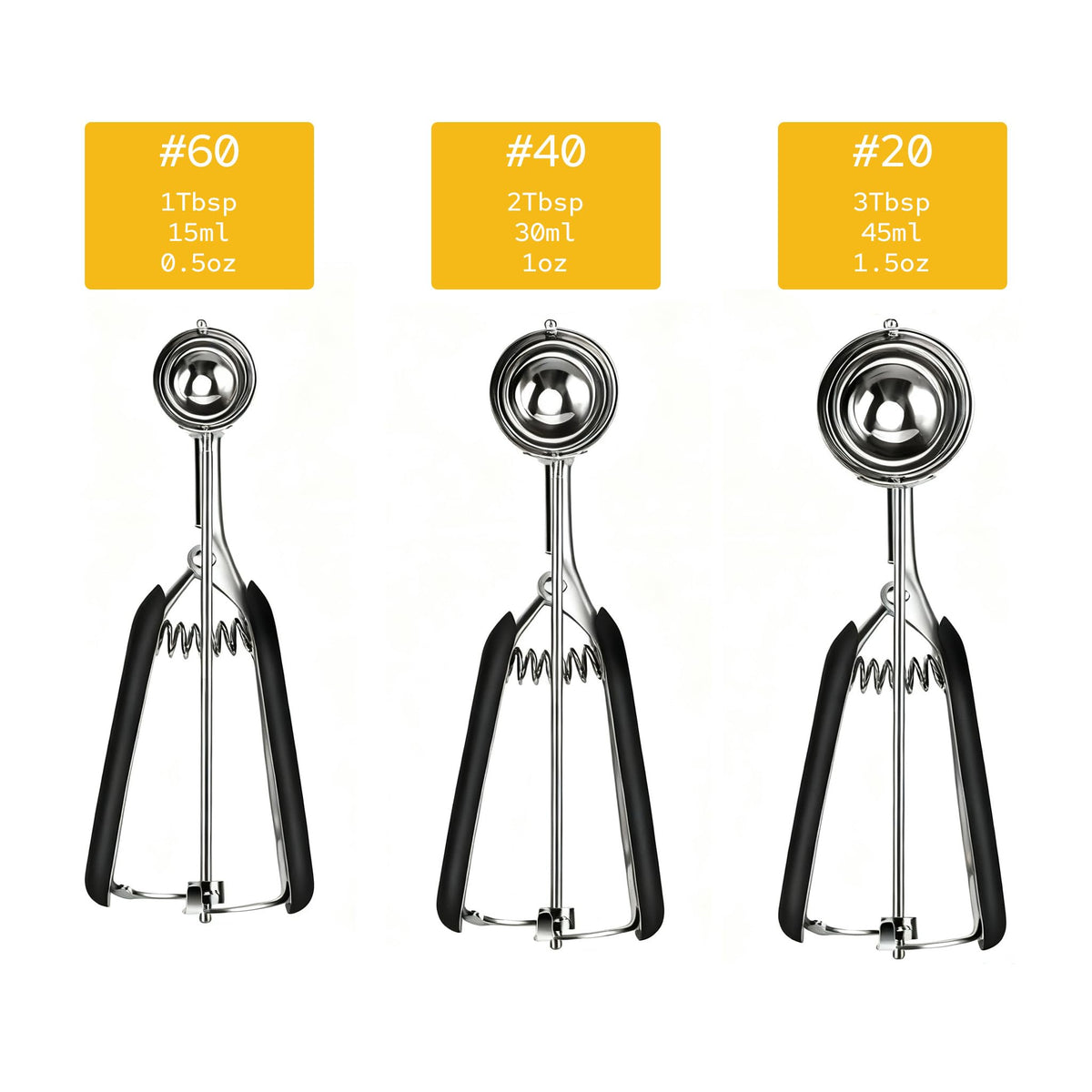 KEETARA Cookie Scoop Set, Cookie Scoops for Baking Set of 3, Cookie Dough Scoop, Small/Large Ice Cream Scoop, 1/2/3 Tbsp Cookie Scoop with Trigger, Ice Cream Scooper, 18/8 Stainless Steel, Non-Slip