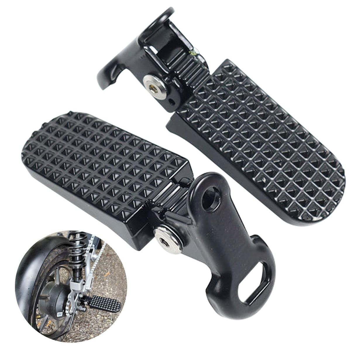 Kakalote 1 Pair Bike Rear Pedals, Folding Rear Seat Footrest Pedal, Aluminium Alloy Non-Slip Bicycle Footrests, Quick Release Foot Plates Pedals for Mountain Bike E-Bike