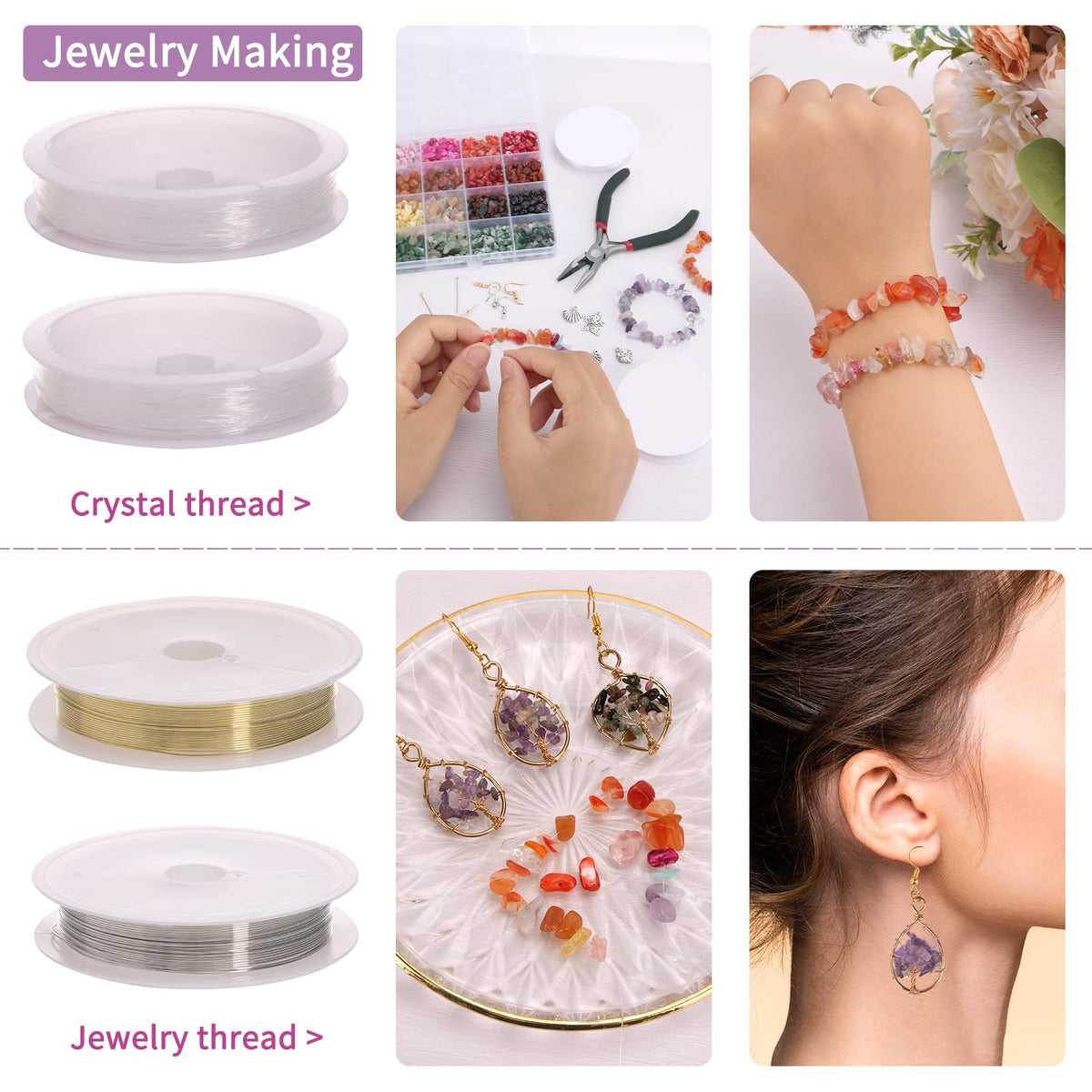 QUEFE 1800pcs 56 Colors Crystal Beads, Ring Making Kit, Gemstone Chip Beads Irregular Natural Stone with Jewelry Making Supplies for DIY Craft Bracelet Necklace Earrings, Craft Gifts