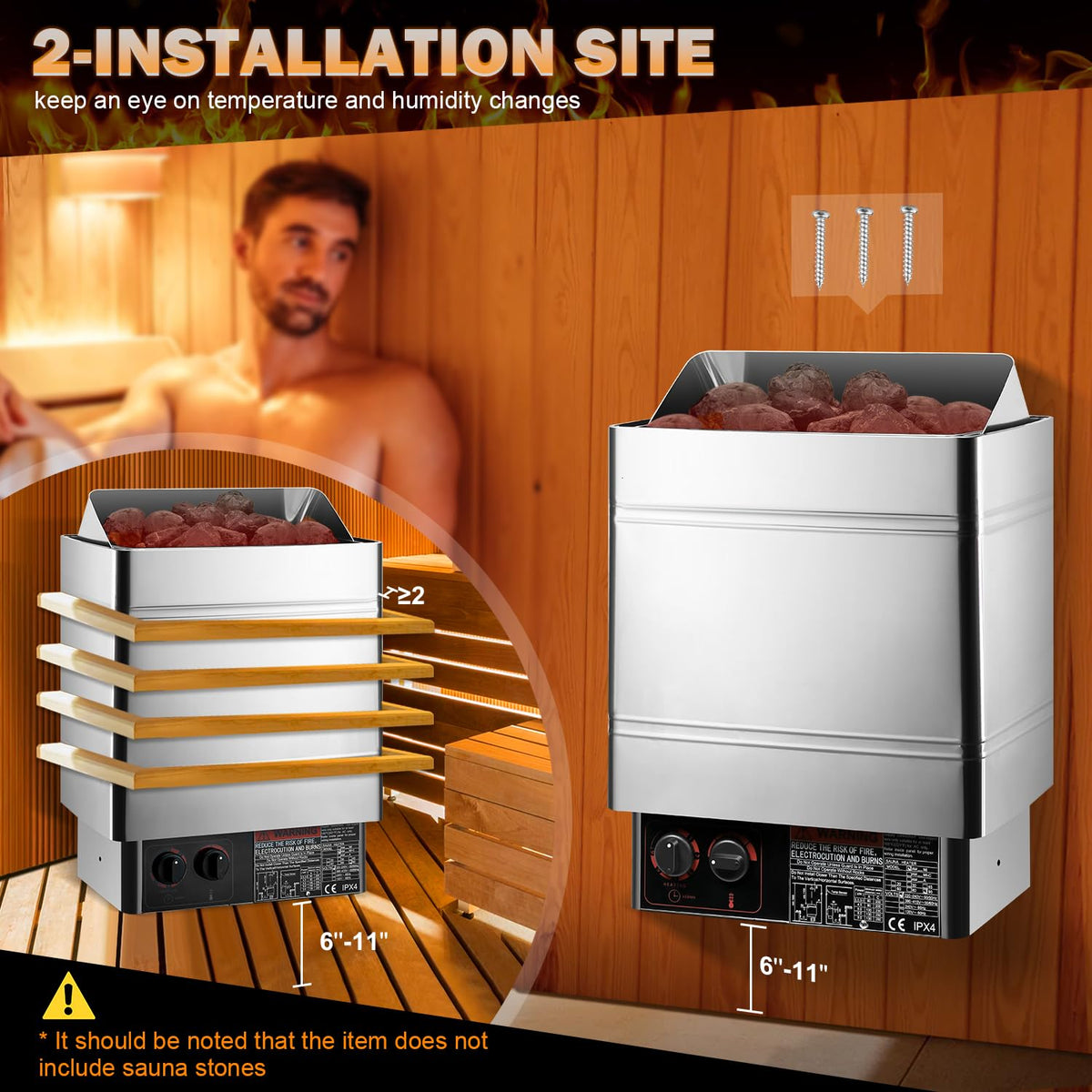 SINLJXDD Sauna Heater Stove-Electric Sauna Heater 220V 9KW，Dry Sauna Heater with Built-in Controller,Home Steam Sauna,Suitable Sauna for Home,SPA Houses,Hotels Dry Saunas (9KW)