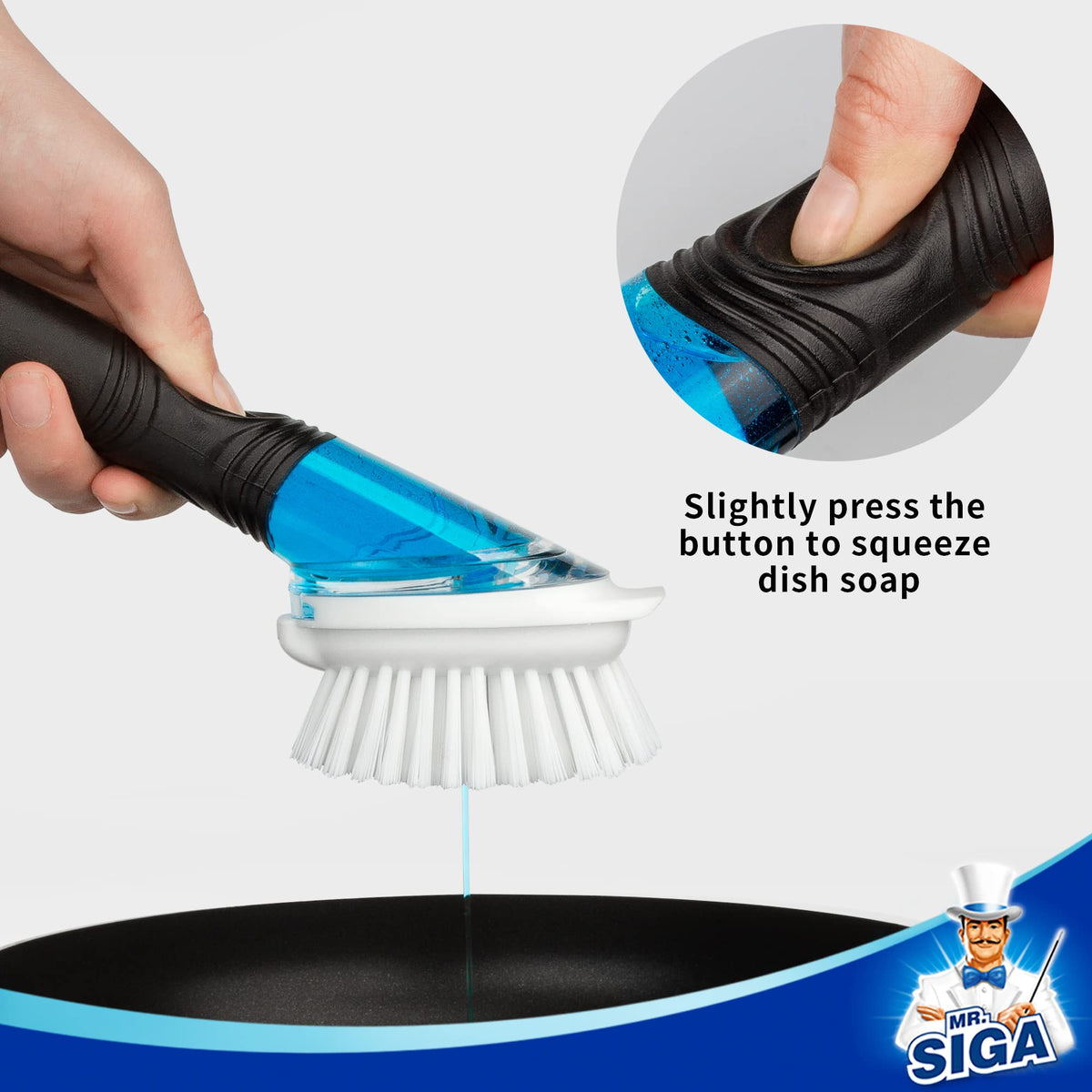 MR.SIGA Soap Dispensing Dish Brush, Kitchen Brush for Pot Pan Sink Cleaning, Black, Pack of 2