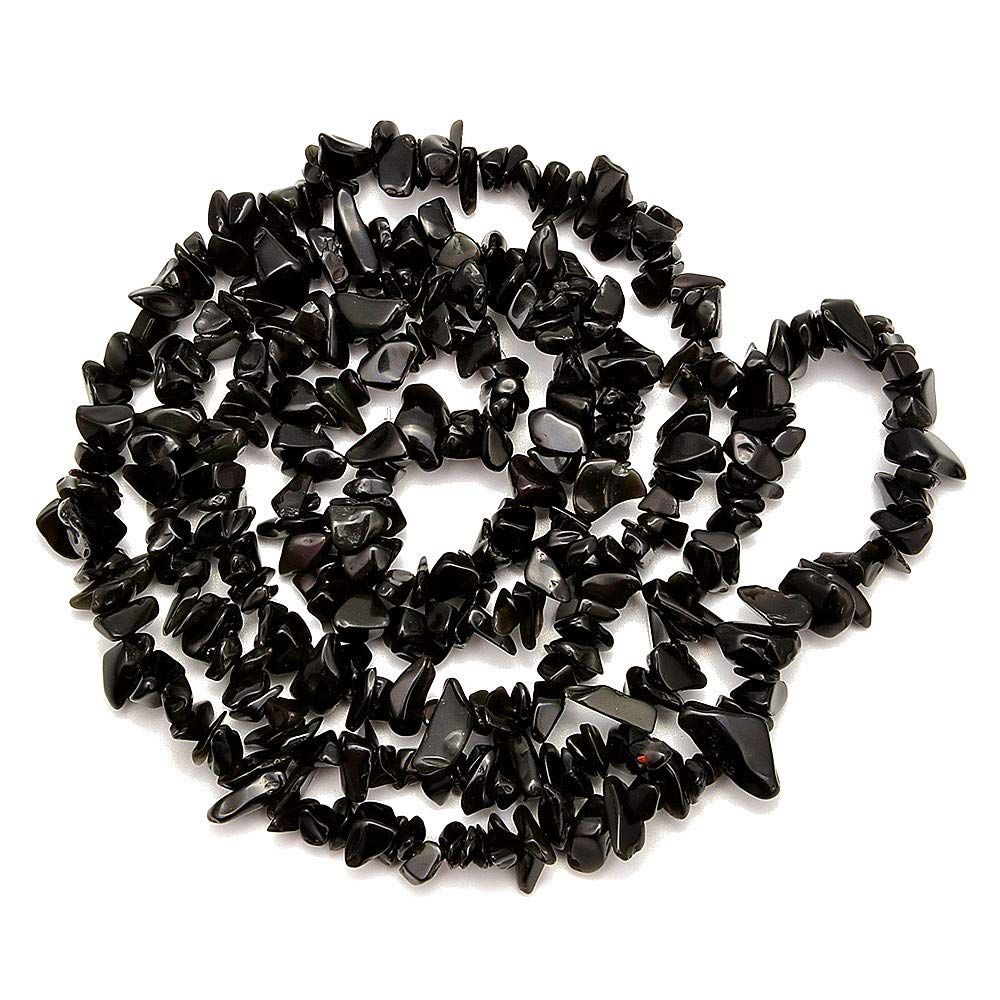 PLTbeads 5-8mm Natral Healing Gemstone Waist Bracelets Necklace Kit Irregular Stone DIY Crafts Design Jewelry Making 1 Strand per Bag Approxi 34 inch (Black Obsidian Chips)