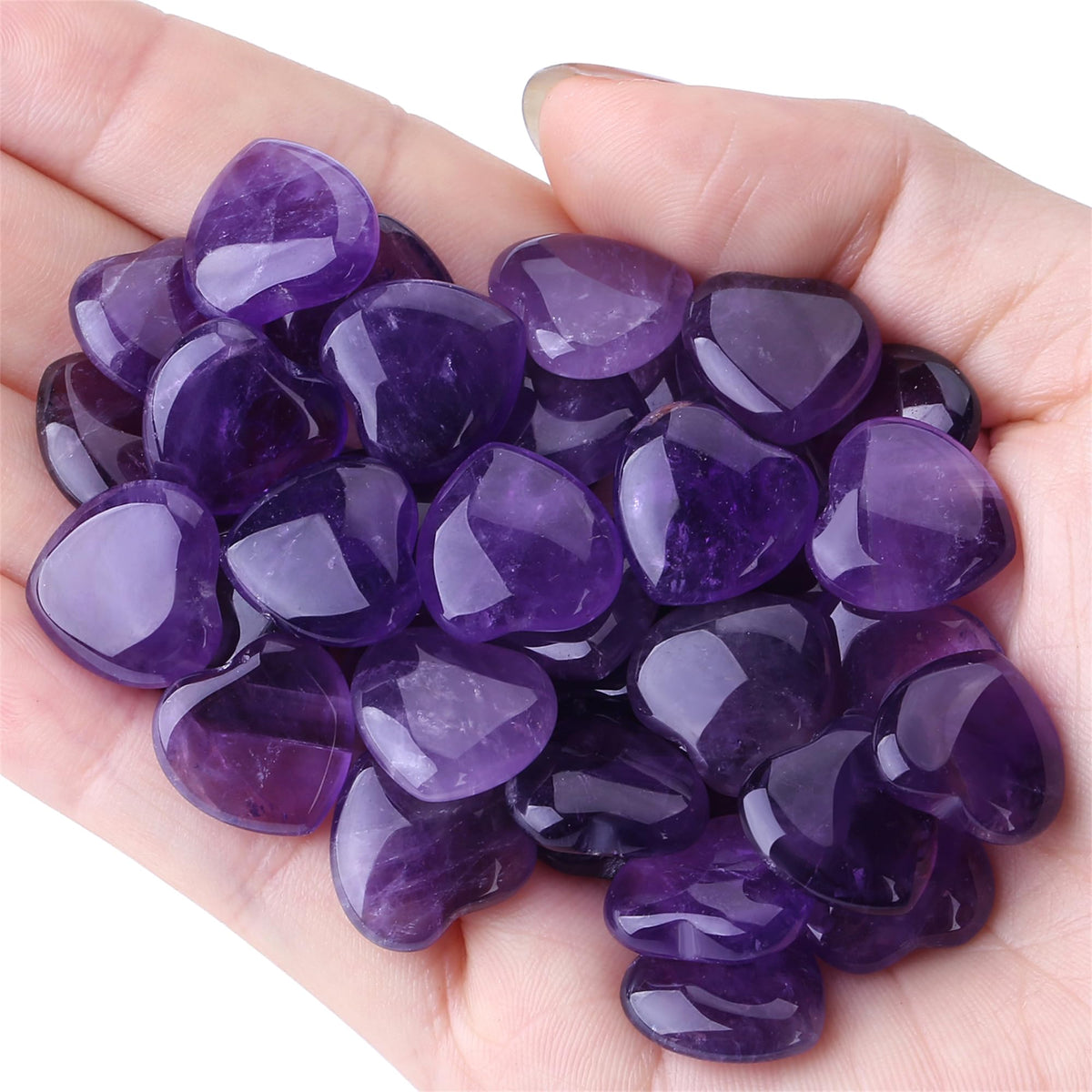 YATOJUZI 20PCS Amethyst Heart Healing Crystals Natural Amethyst Crystal Set Purple Love Stones Polished Stone Bulk Wholesale Mini Pocket Gemstones Reiki Energy Gifts for Women