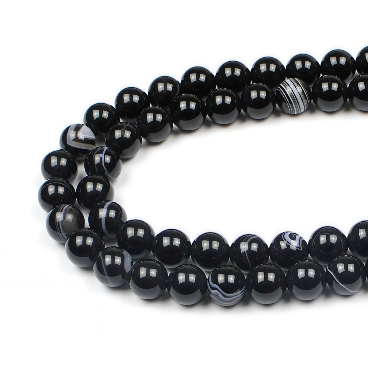 MJDCB Natural Black Striped Agate Round Loose Beads for Jewelry Making DIY Bracelet Necklace (8mm)