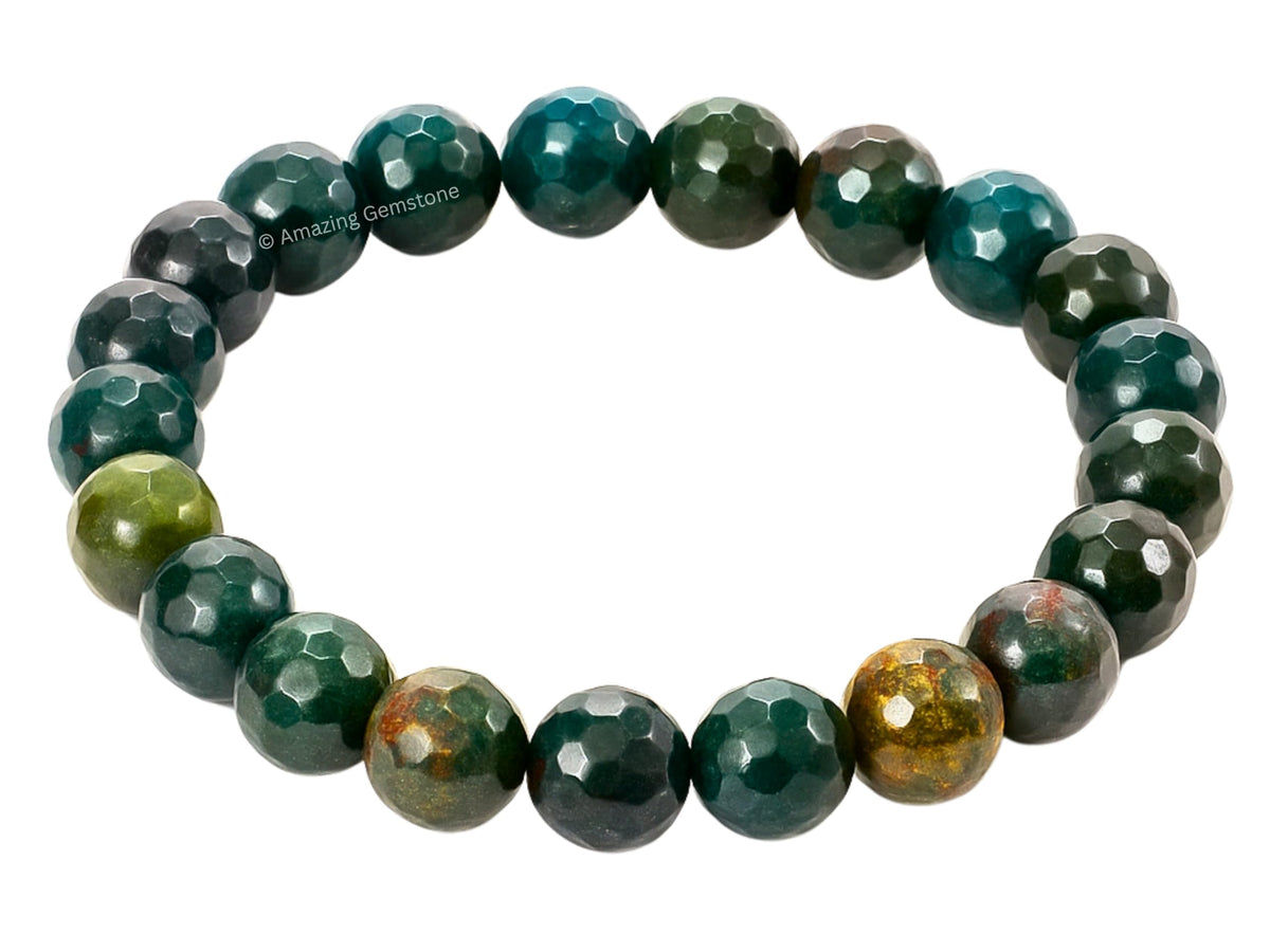 Amazing Gemstone Bloodstone Bracelet for Women - Chakra Mens Bracelet Protection Crystals and Healing Stones - Faceted Beaded Blessing Bracelet Spiritual Meditation Gift Christmas Stocking Stuffers