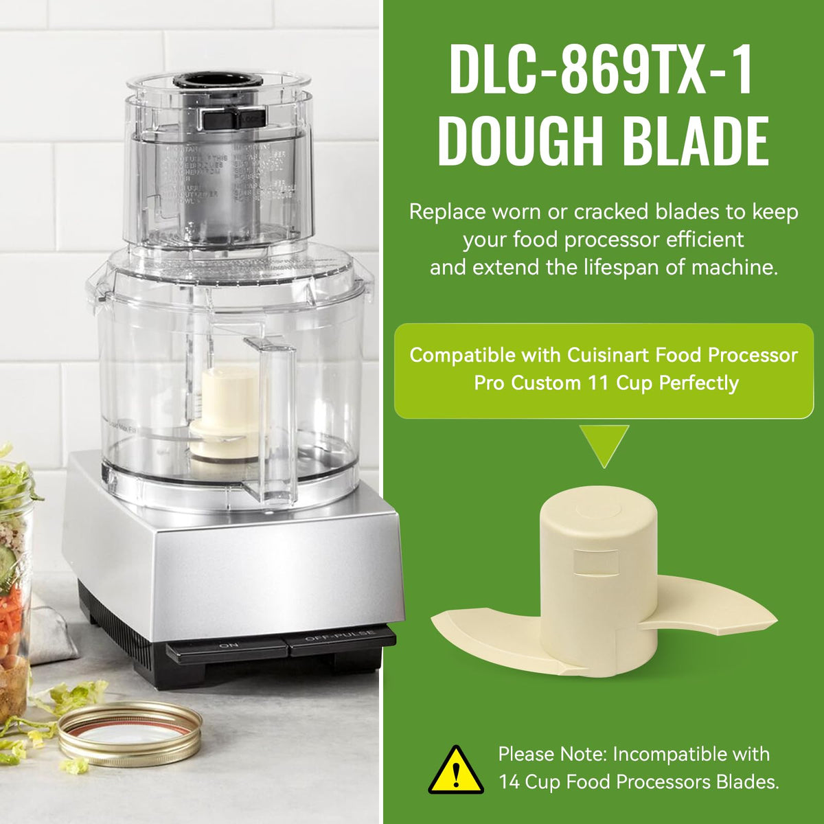 DLC-869TX-1 Dough Blade for Cuisinart Food Processor Pro Custom 11 Replacement Parts, Food Processor Blade Fits for Cuisinart DLC-8S, DFP-11, DLC-2011, DLC-3011, EV-11PC6, EV-11PC7 & EV-11PC8 Only