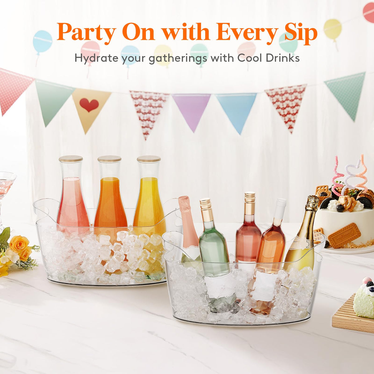 Lifewit 6.5L Ice Bucket for Parties 2 Packs, Portable Drink Bucket for Cocktail Bar, Plastic Champagne Cooler for Beverage/Wine/Beer, Mimosa Bar Supplies Chiller Tub with Scoop 38 x18x20 cm/15x7x8"