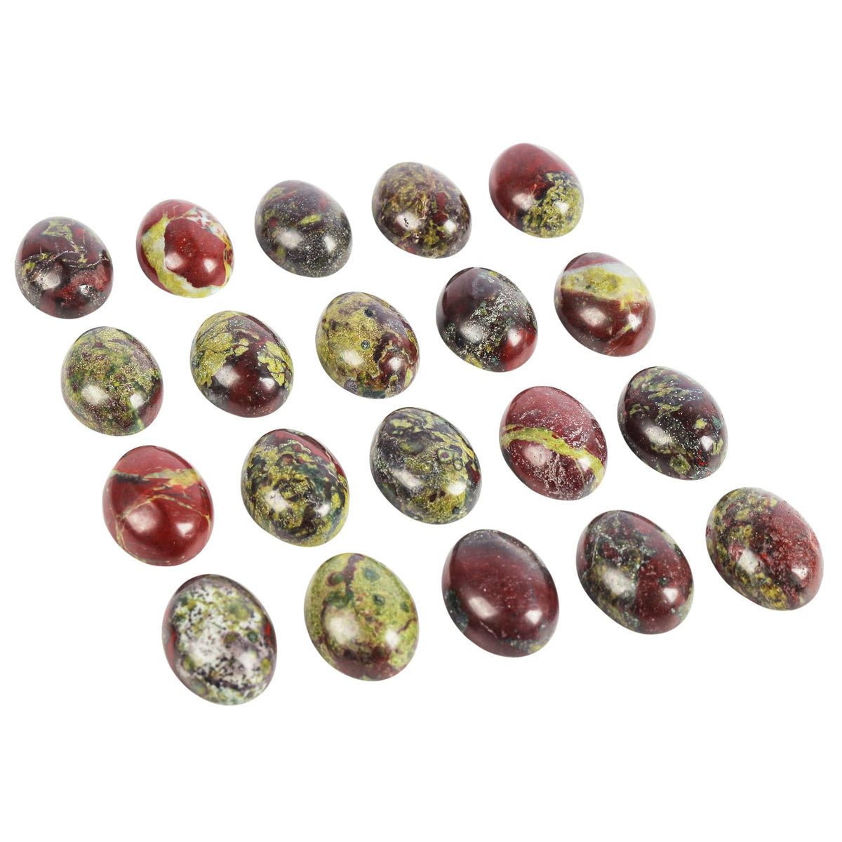 Casaper Natural Dragon Bloodstone Oval Cabochons Beads for Jewelry Making, Polished Cab Flat Back Cab Stone Crafts, 13x18mm, Pack of 10