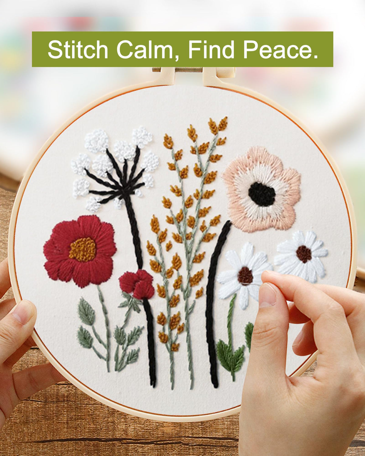 Santune 3 Sets Embroidery Kit,Cross Stitch Kits for Beginners,Needlepoint Kits for Adults with Easy Floral Pattern Hand Crafts,Hoop,Needle,Mothers Day Gifts