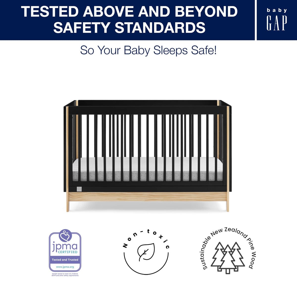 GAP babyGap Tate 4-in-1 Convertible Crib - Greenguard Gold Certified, Ebony/Natural