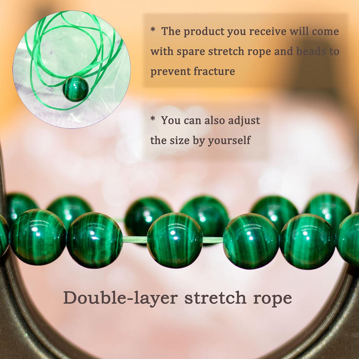 DAZCOLO 8mm Natural Gemstone Stretch Bracelet, Handmade Unisex Crystal Bracelets for Meditation, Yoga, Spiritual Healing & Positive Energy (Malachite)