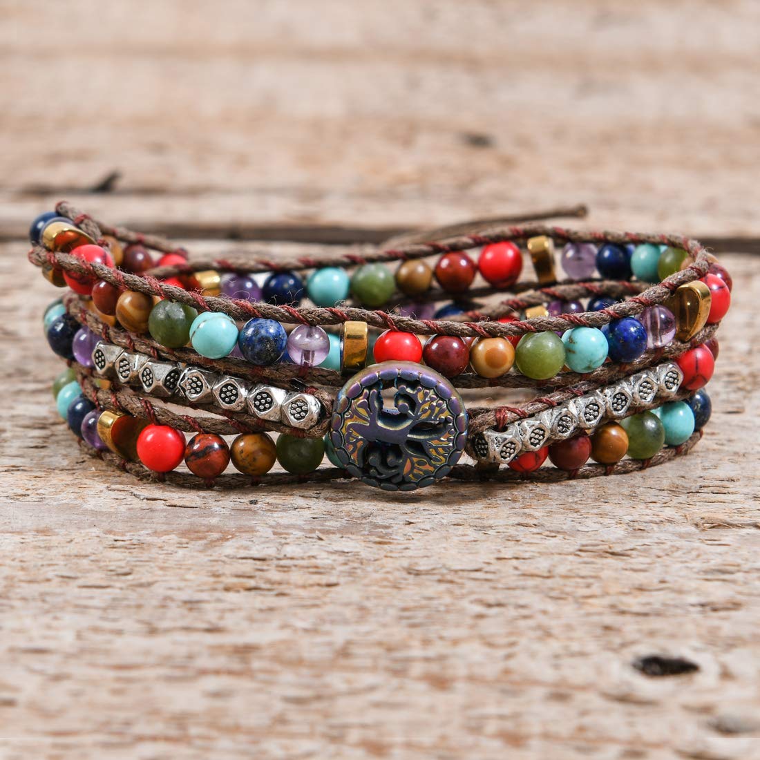 YGLINE Chakra Beaded 3 Wrap Bracelet for Women Boho Handmade Adjustable Stackable Strand Bracelet Jewelry