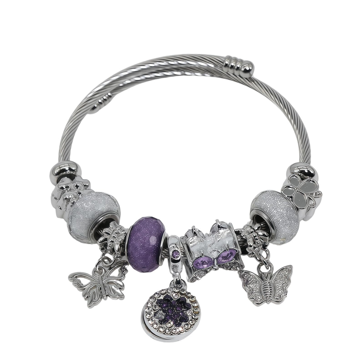 QMWKVNC Charm Bracelets for Womens,Exquisite Cute Cartoon Friendship Silver Bracelets Stainless Steel Bangle, Womens Jewelry Suitable for Holiday Gifts and Birthday Gifts