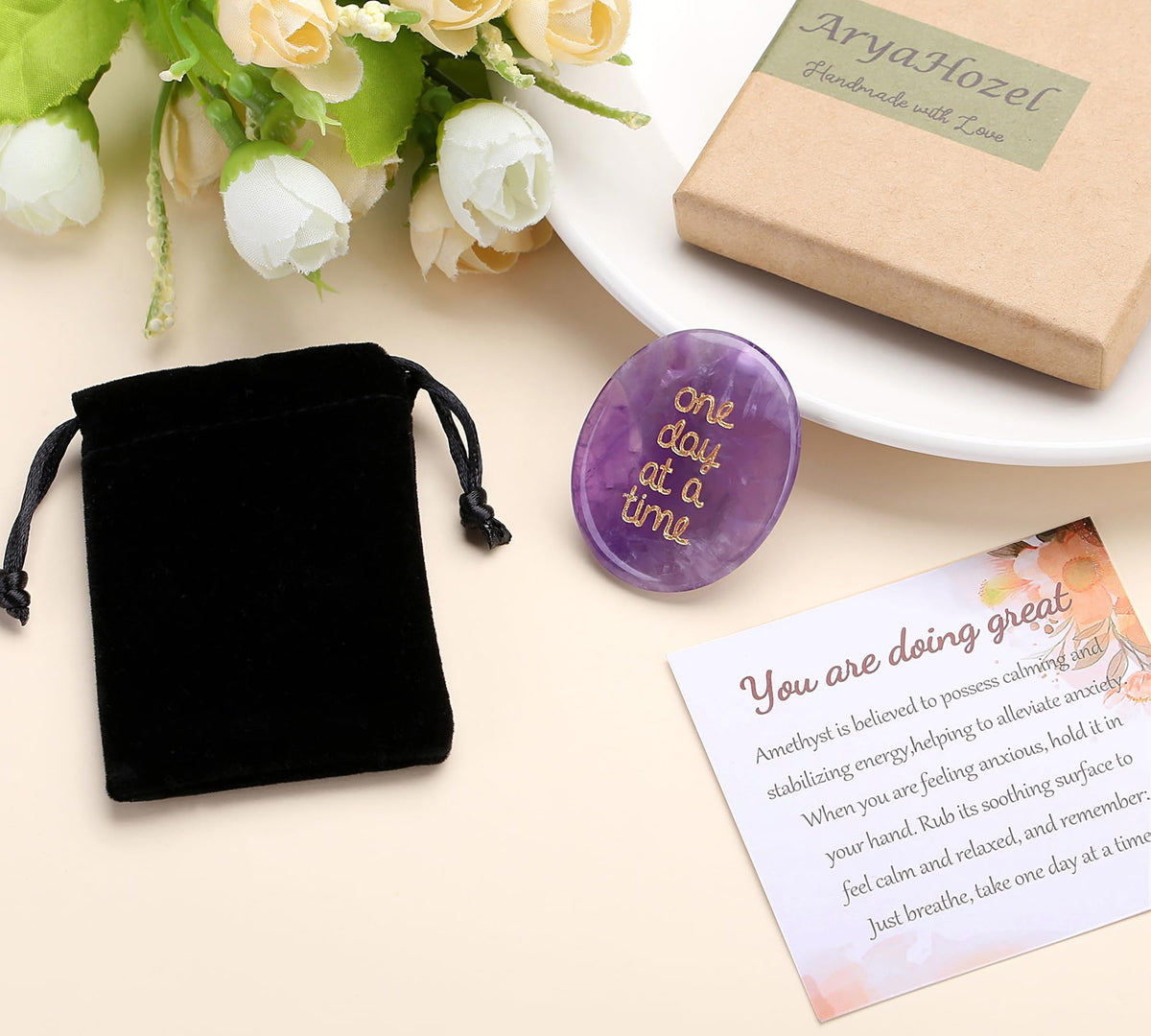 QINJIEJIE Amethyst Crystals Thinking of You Gifts for Anxiety Relief Items You Got This One Day at A Time Inspirational for Best Friend Pocket Hug for Mom Encouragement Gifts for Women Sobriety for Men