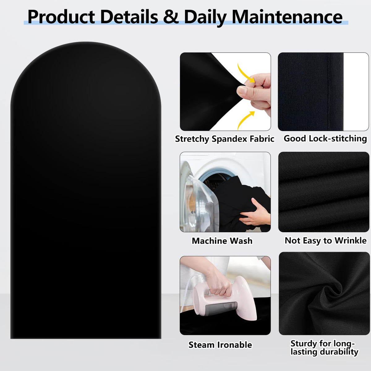 Hemmotop Black Arch Backdrop Cover Set, 6ft, 5ft, 4ft Arch Covers Stretchy Backdrop, Spandex Arched Stand Background Cover for Baby Shower Birthday Graduation Party, 3-Piece