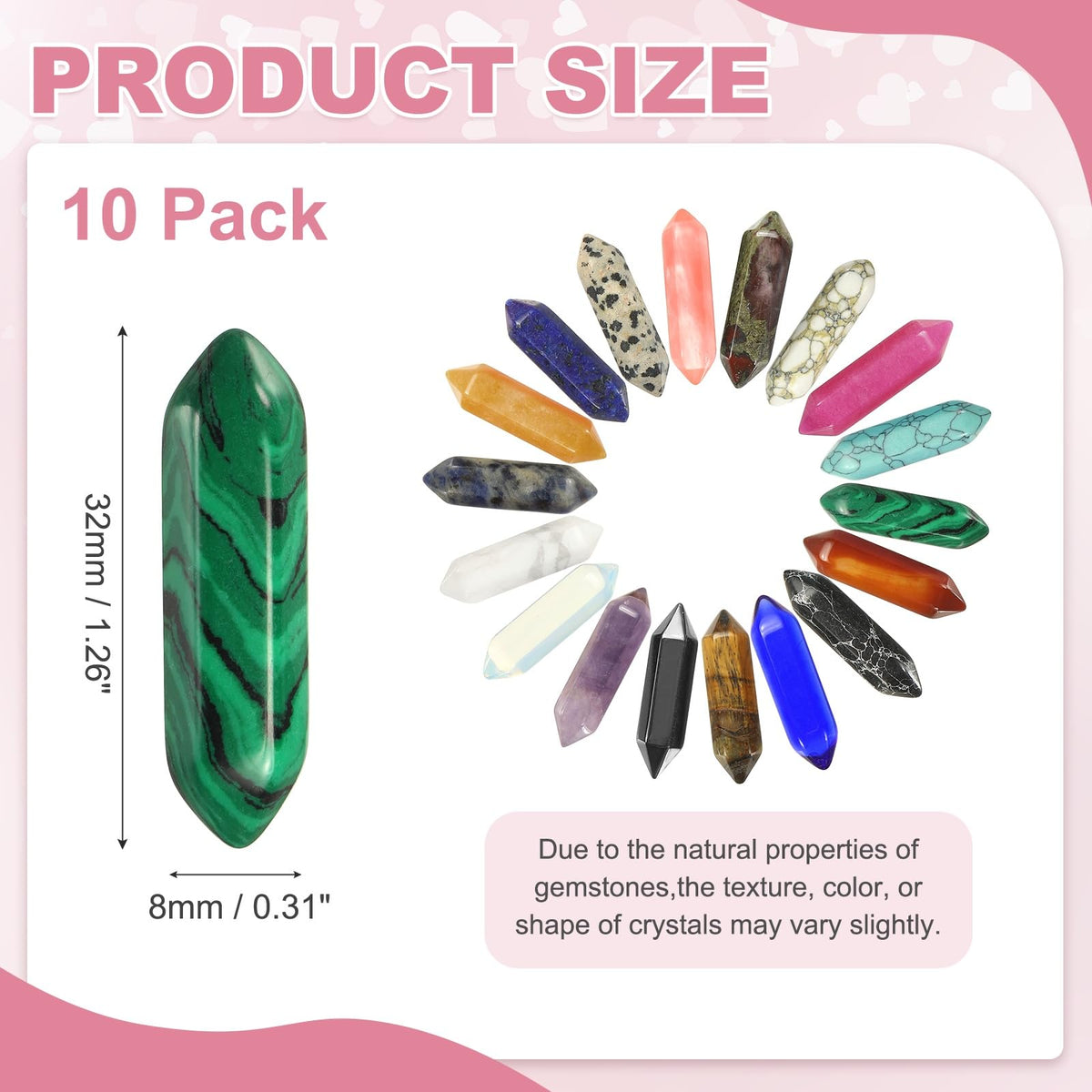 MECCANIXITY 10 Pack Malachite Quartz Crystals, Polished Crystals Bulk Hexagonal Shaped Meditation Gemstone for Jewelry Making Energy Balance Accessories Gifts
