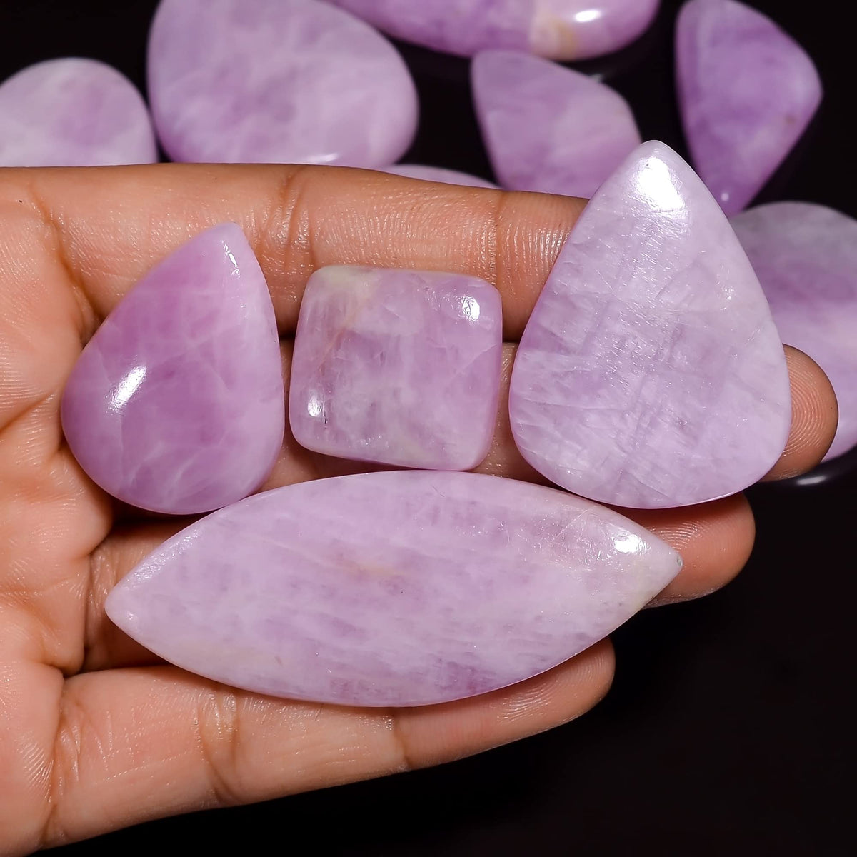 Natural Kunzite Gemstone- Healing Crystals for DIY Jewelry Making -Loose Natural Cabochon -Perfect for Crafting Unique Jewelry Designs Gift for Her, Mother and Wife (5 pcs, 25-35 mm)
