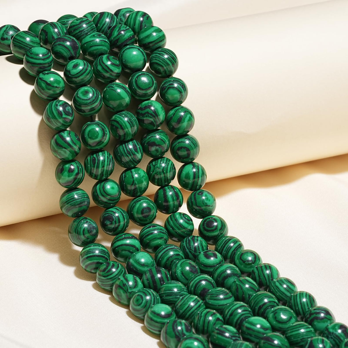10mm Natural Green Malachite Gemstone Beads Polished Round Smooth Stone Beads for Bracelets Jewelry Making 15inch Loose Beads