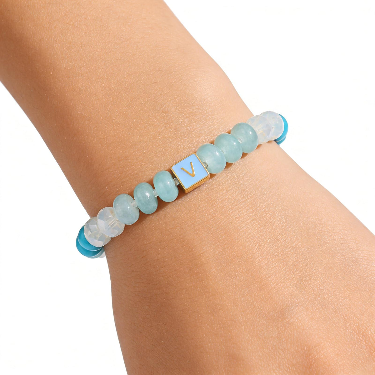 SLYAIH Colorful Beaded Initial Bracelets for Women Boho Crystal Beaded Elastic Stretch Bracelet A-Z Letter Bracelet Handmade Jewelry Gifts for Women