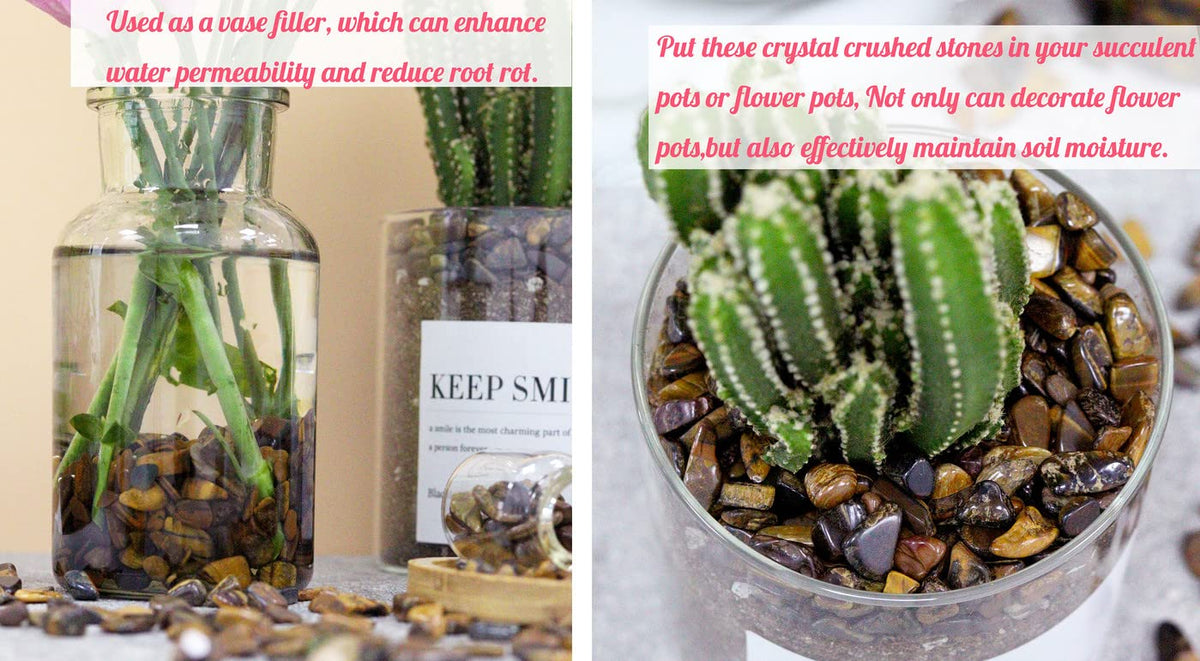 Tiger Eyes Aquarium Gravel Rocks Natural Tumbled Healing Crystal Chips Bulk Gemstones Tumbled Crushed Stones for Fountain Vase Filler Planters Decorative Fish Tank Potted Reiki Energy Balancing 0.44lb