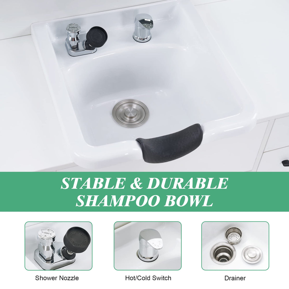 BarberPub Multi-Functional Shampoo Backwash Sink Station with Shampoo Bowl for Hair Stylist, Salon Spa Beauty Cabinet with Faucet Sprayer, Barber Storage Equipment 7139 (White)