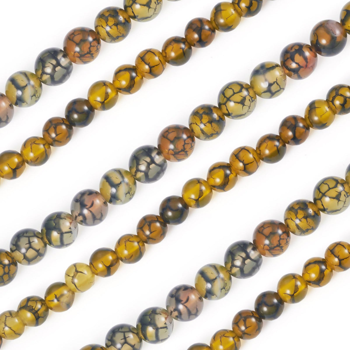 Beadthoven 110pcs Natural Dragon Veins Agate Beads 6mm 8mm Yellow Round Stone Beads Smooth Natural Healing Crystals Gemstone Spacers for DIY Jewelry Making Crafts Friendship Bracelets Necklace