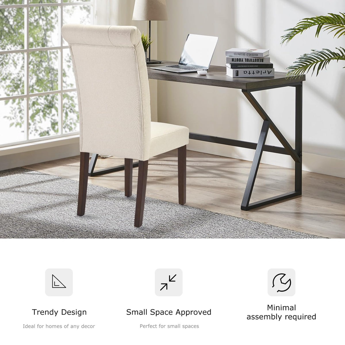 Tufted Dining Chairs Set of 6, Upholstered Parsons Dining Room Chairs, Fabric Kitchen Side Chair with Wood Legs, Beige